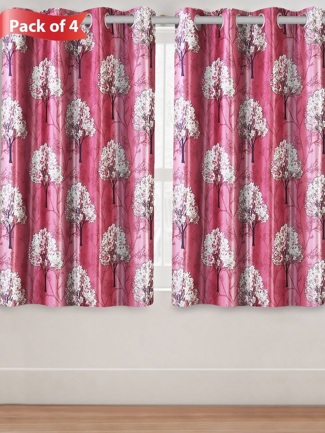 

Aura Pink & White Set of 4 Floral Room Darkening Window Curtains