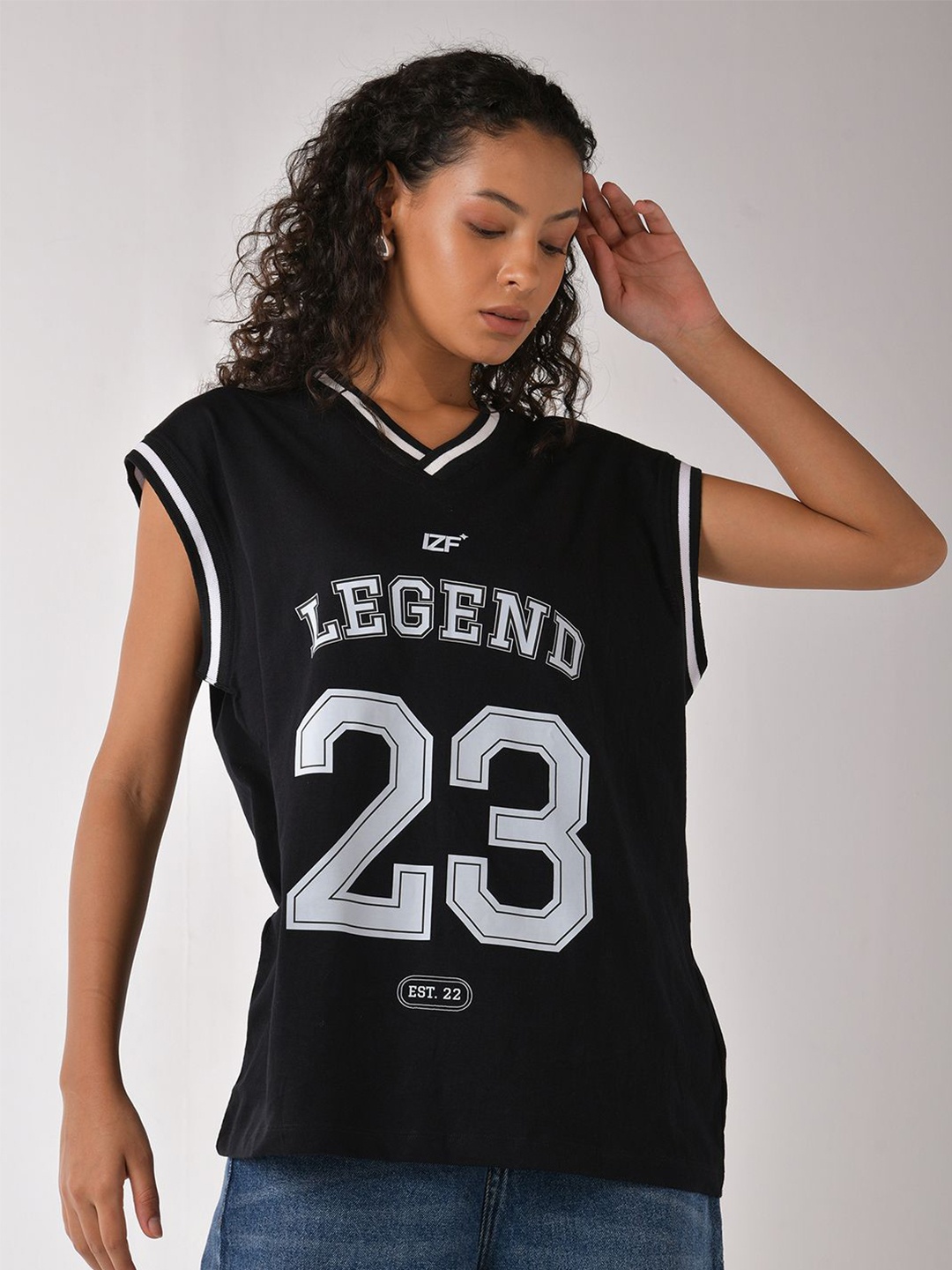 

IZF Graphic Printed Basketball Style Top, Black