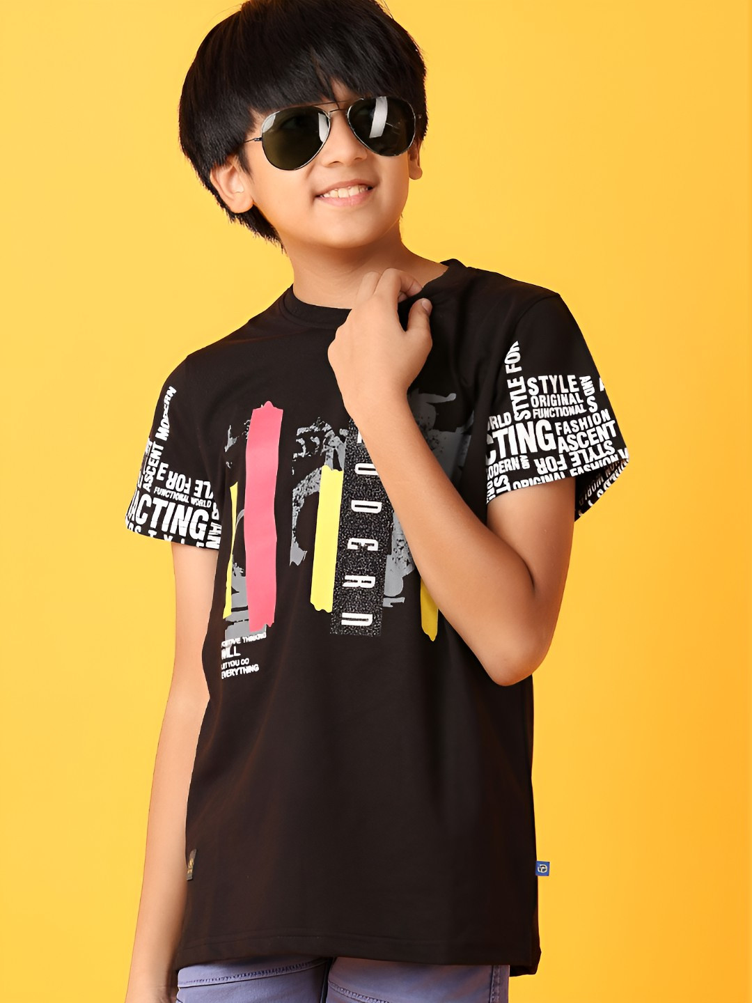 

V-Mart Boys Typography Printed Round Neck Cotton T-Shirt, Black