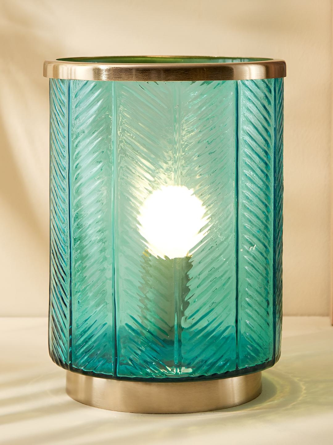 

Home Centre Green Textured Glass Cylindrical Shaped Table Lamp
