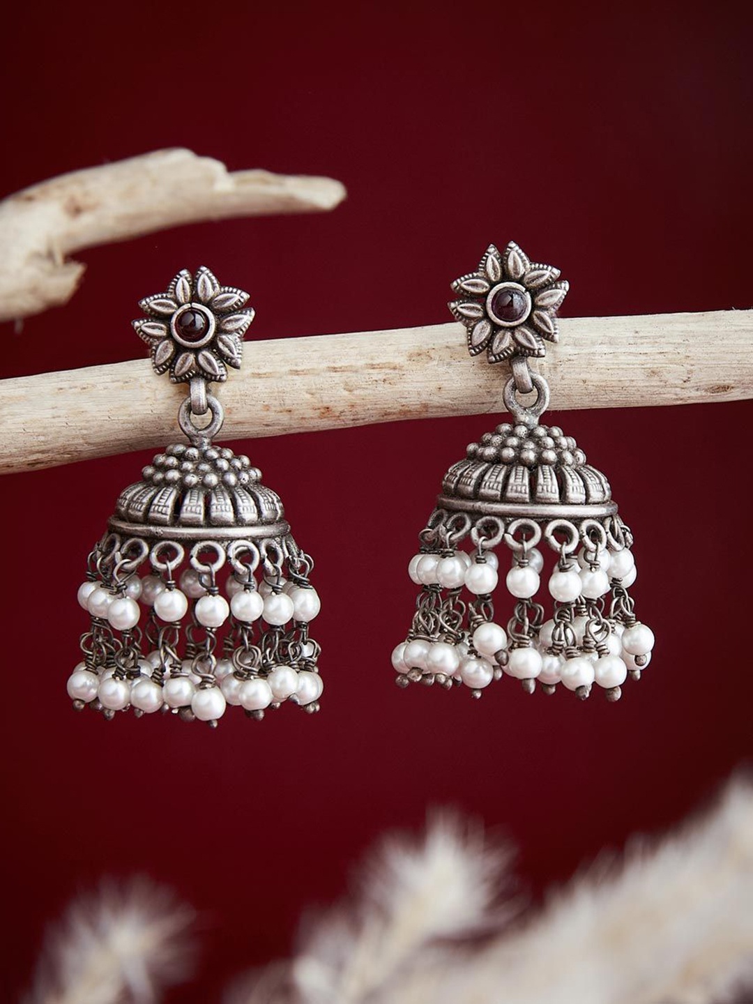 

Fabindia Silver-Plated Contemporary Jhumkas