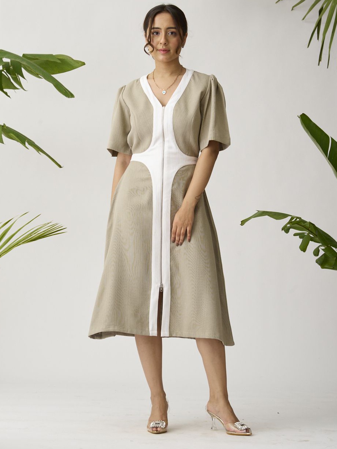 

Risate Women A-Line Midi Dress, Beige