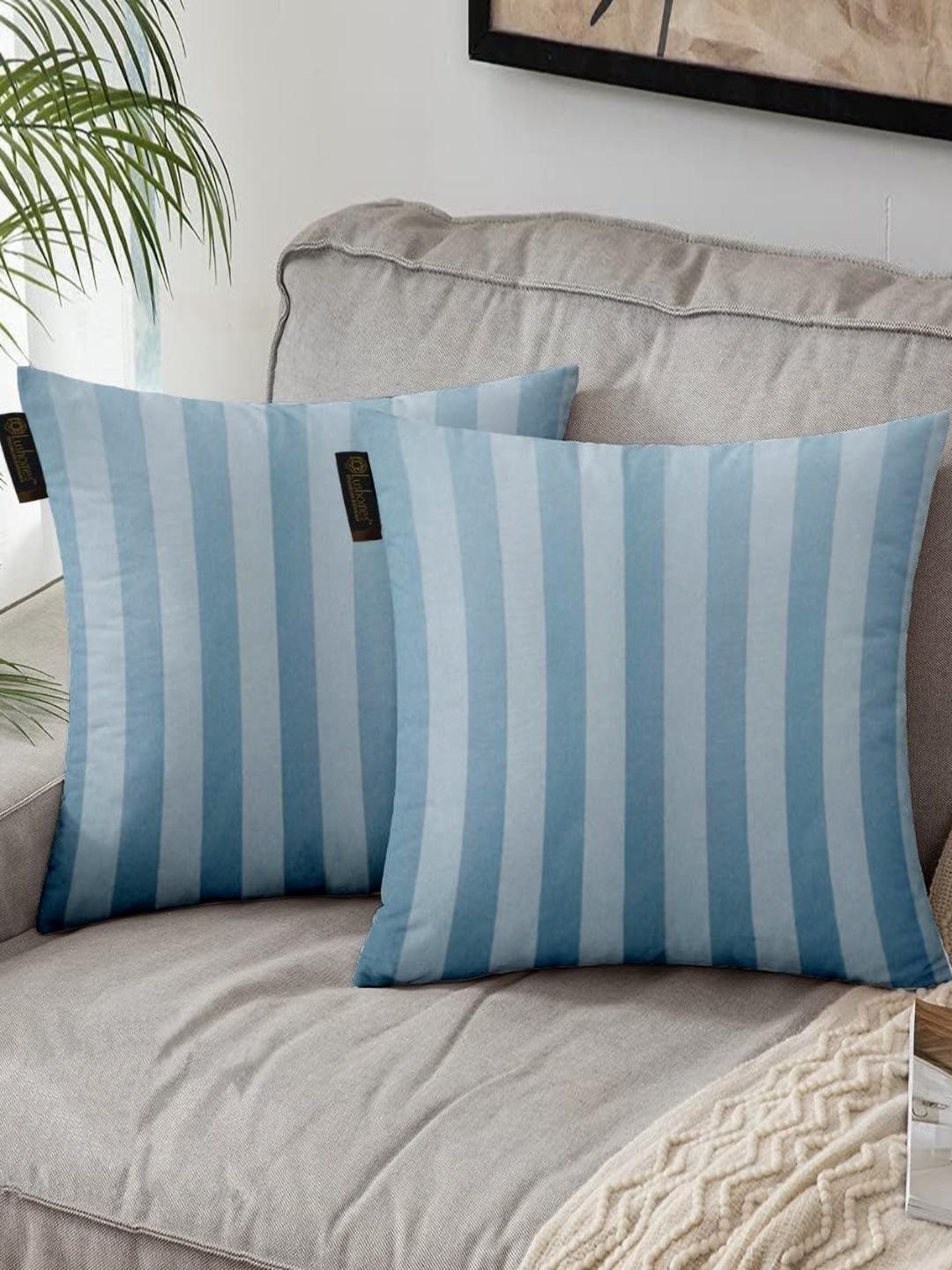 

Lushomes Blue 2 Pieces Striped Square Cushion Covers