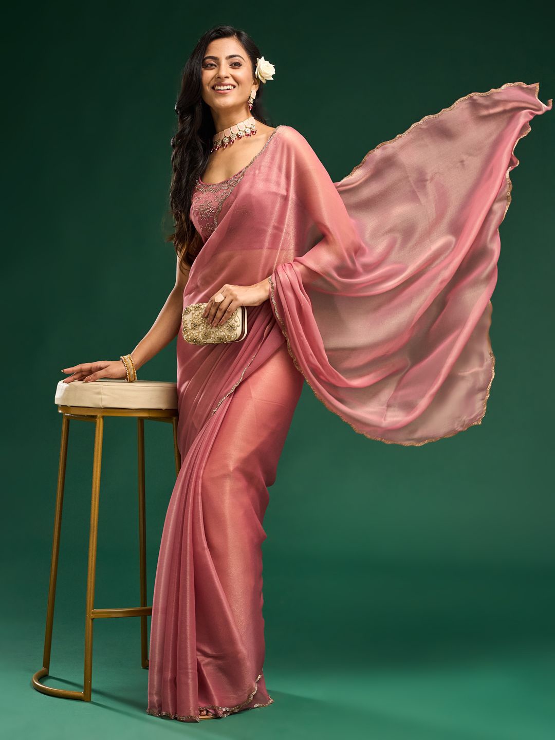 

kasee Beads and Stones Saree, Pink