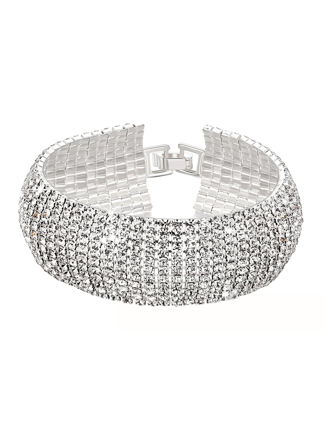 

Okos Rhodium-Plated Crystal Studded Wraparound Bracelet, Silver