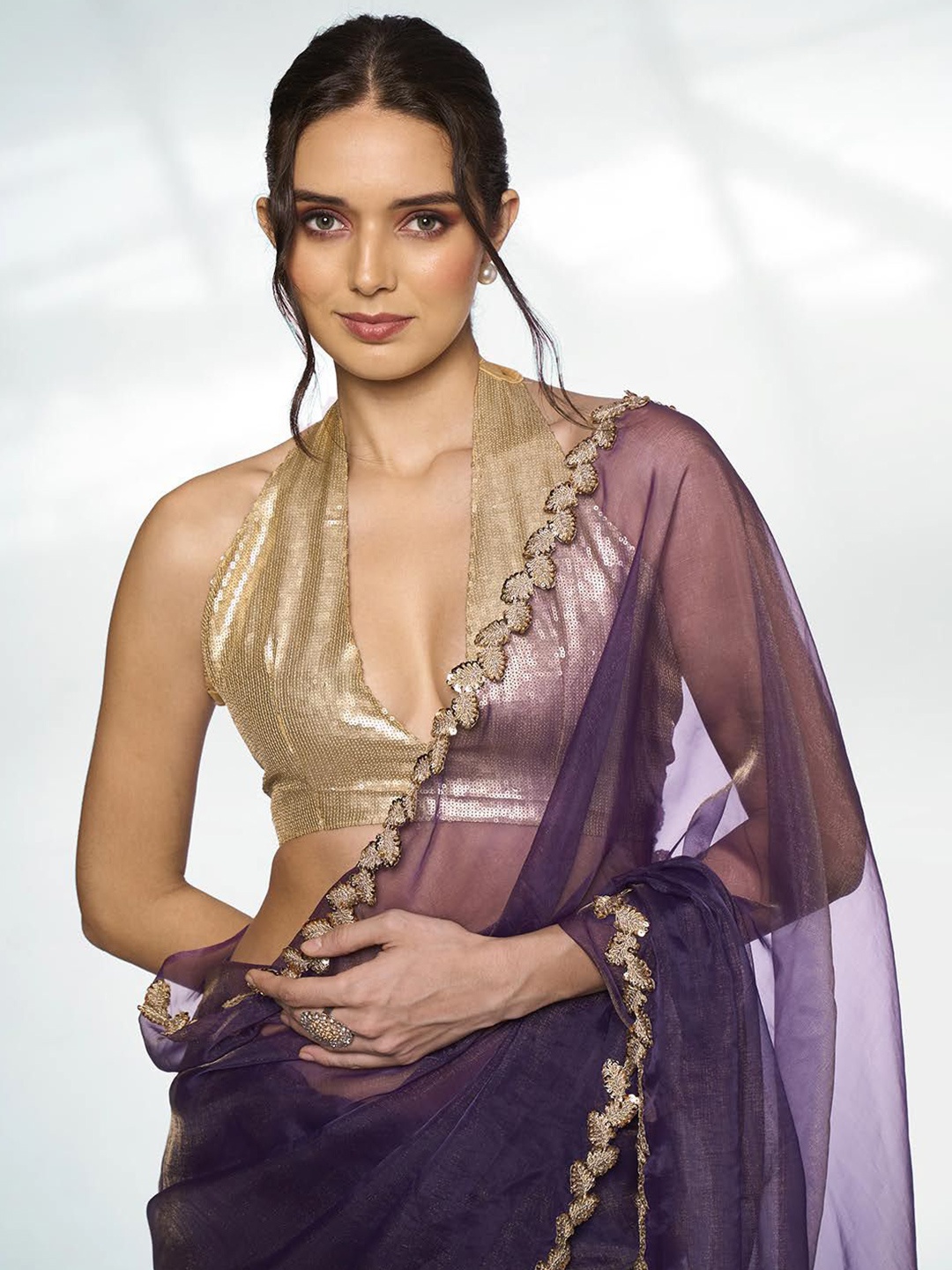 

Mitera Sequinned Organza Saree, Metallic