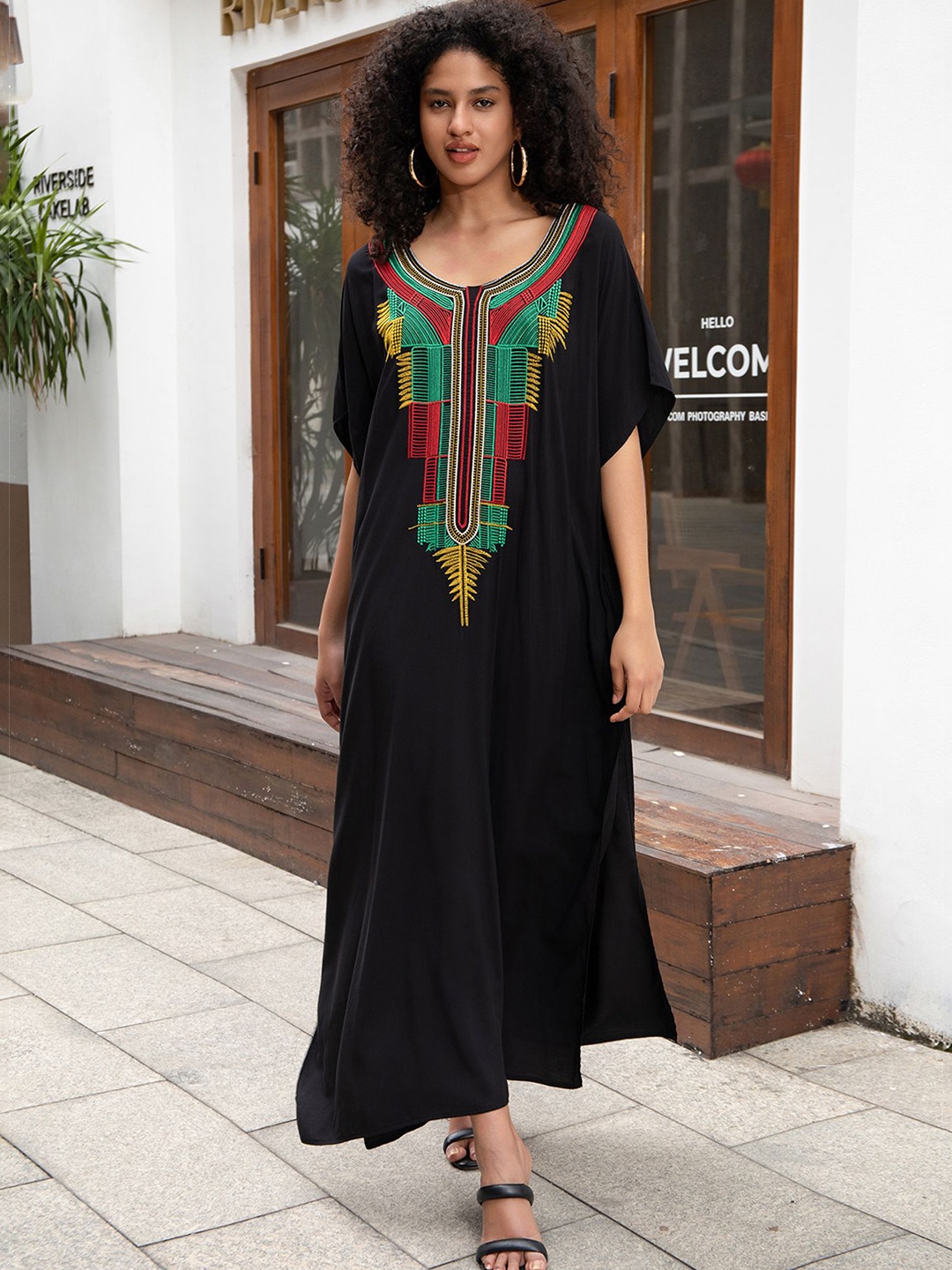 

LULU & SKY Women Kaftan Maxi Dress, Black