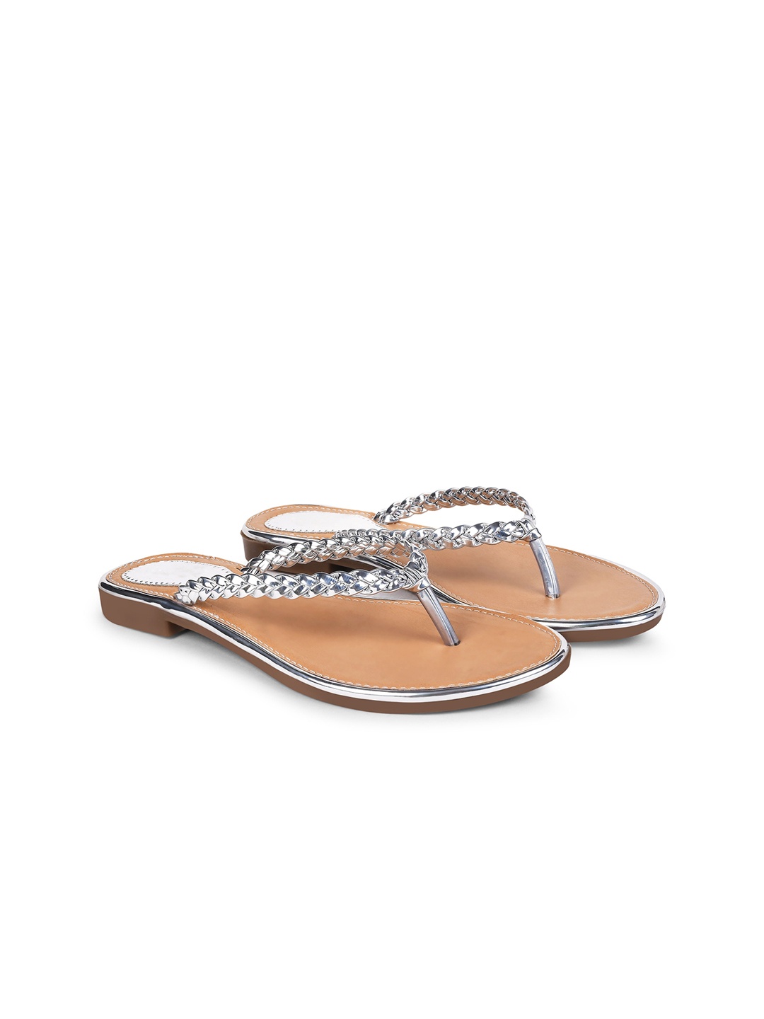 

JM Looks Women Embellished T-Strap Flats, Silver