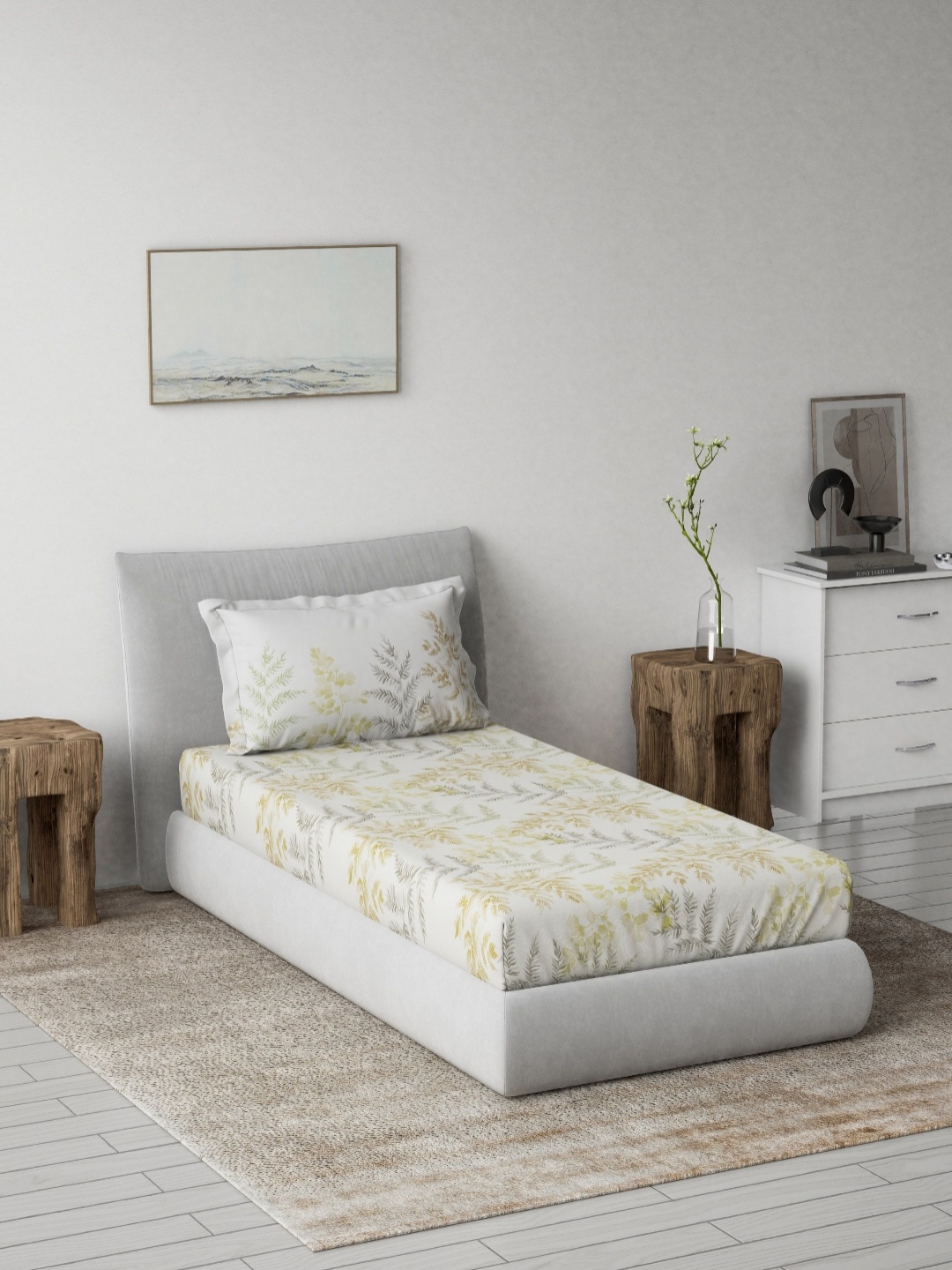 

DDecor Yellow & White Floral 144 TC Pure Cotton Single Bedsheet With 1 Pillow Cover