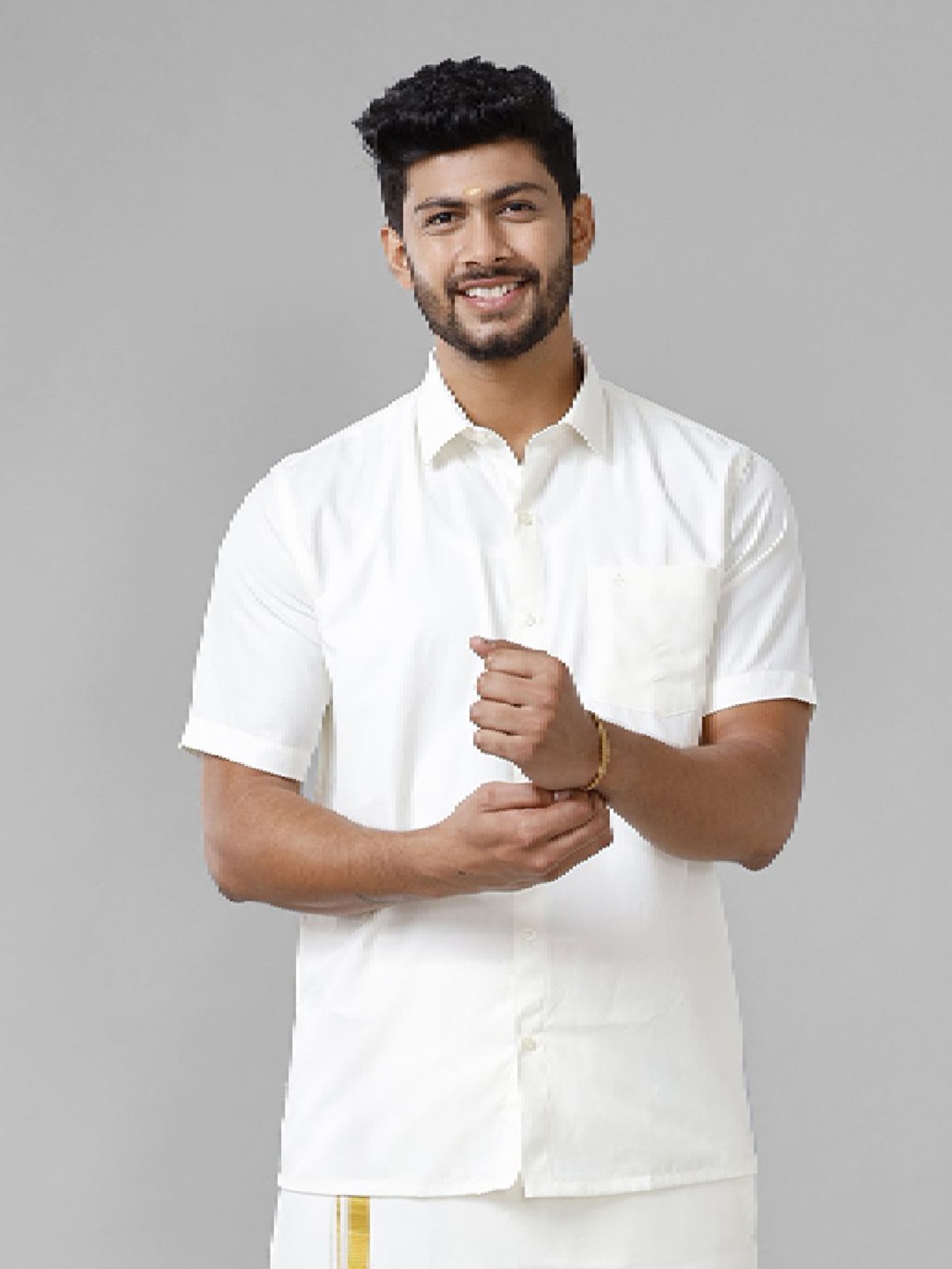 

Ramraj Men Spread Collar Solid Cotton Casual Shirt, White