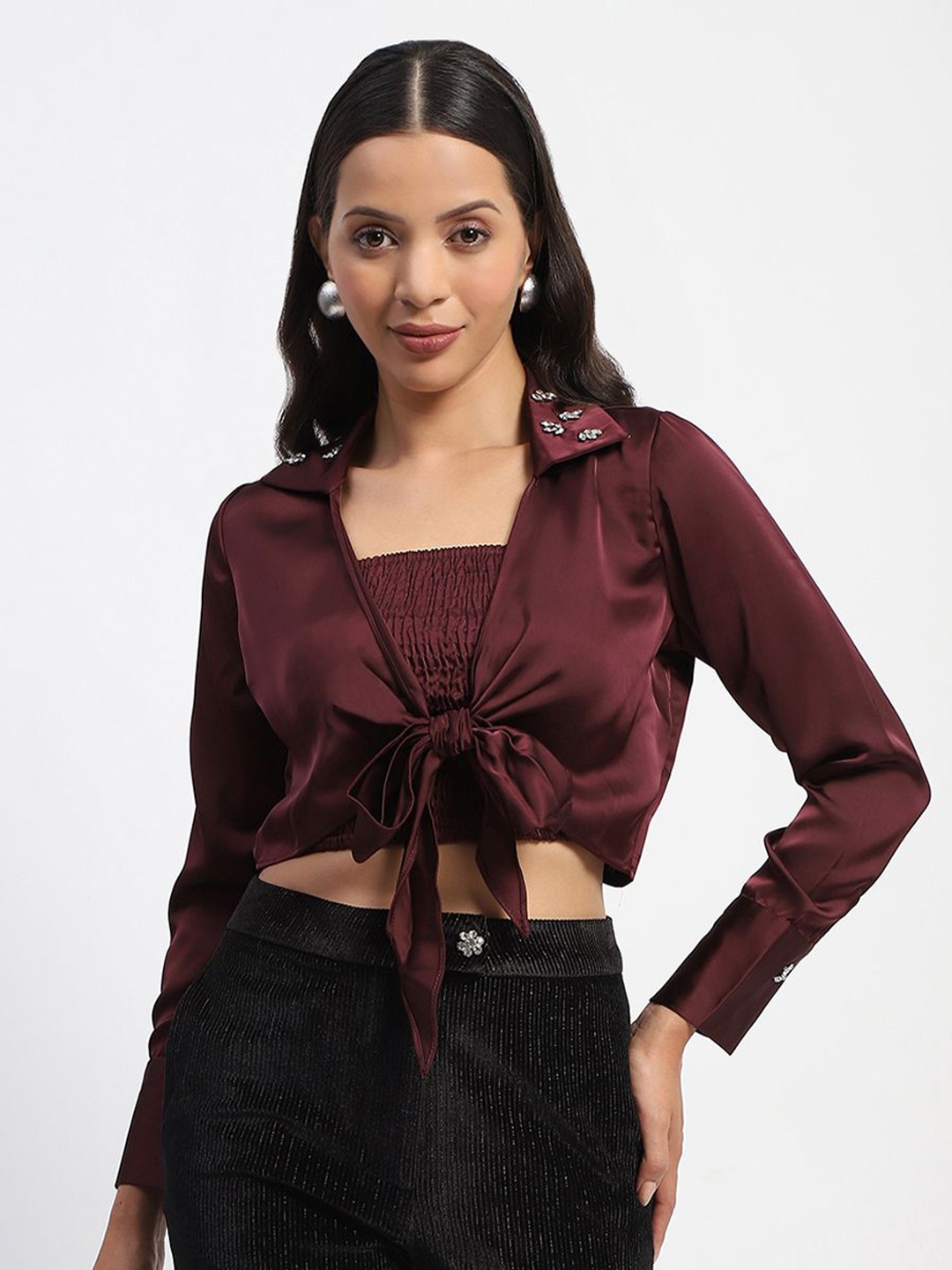 

Madame Women Opaque Casual Shirt, Maroon