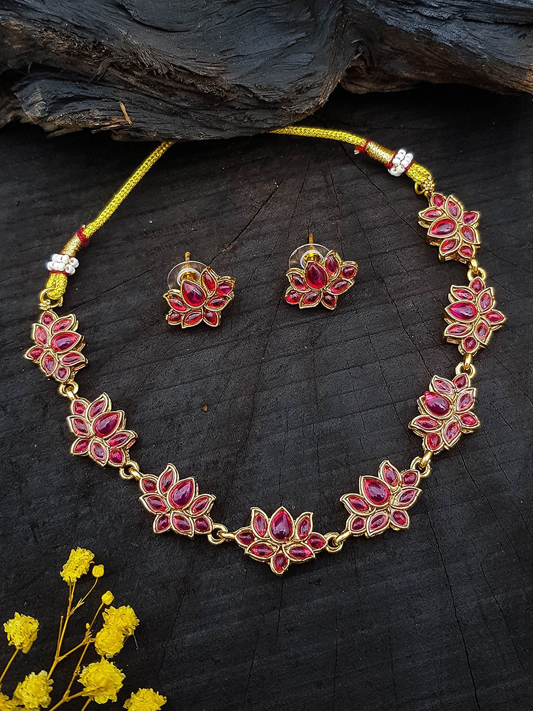 

GRIIHAM Gold-Plated CZ Stone Studded Jewellery Set, Red