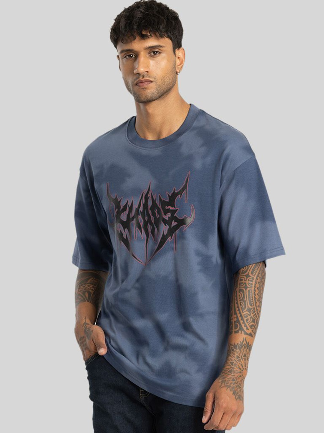 

Snitch Men Graphic Printed Cotton Oversized T-shirt, Blue