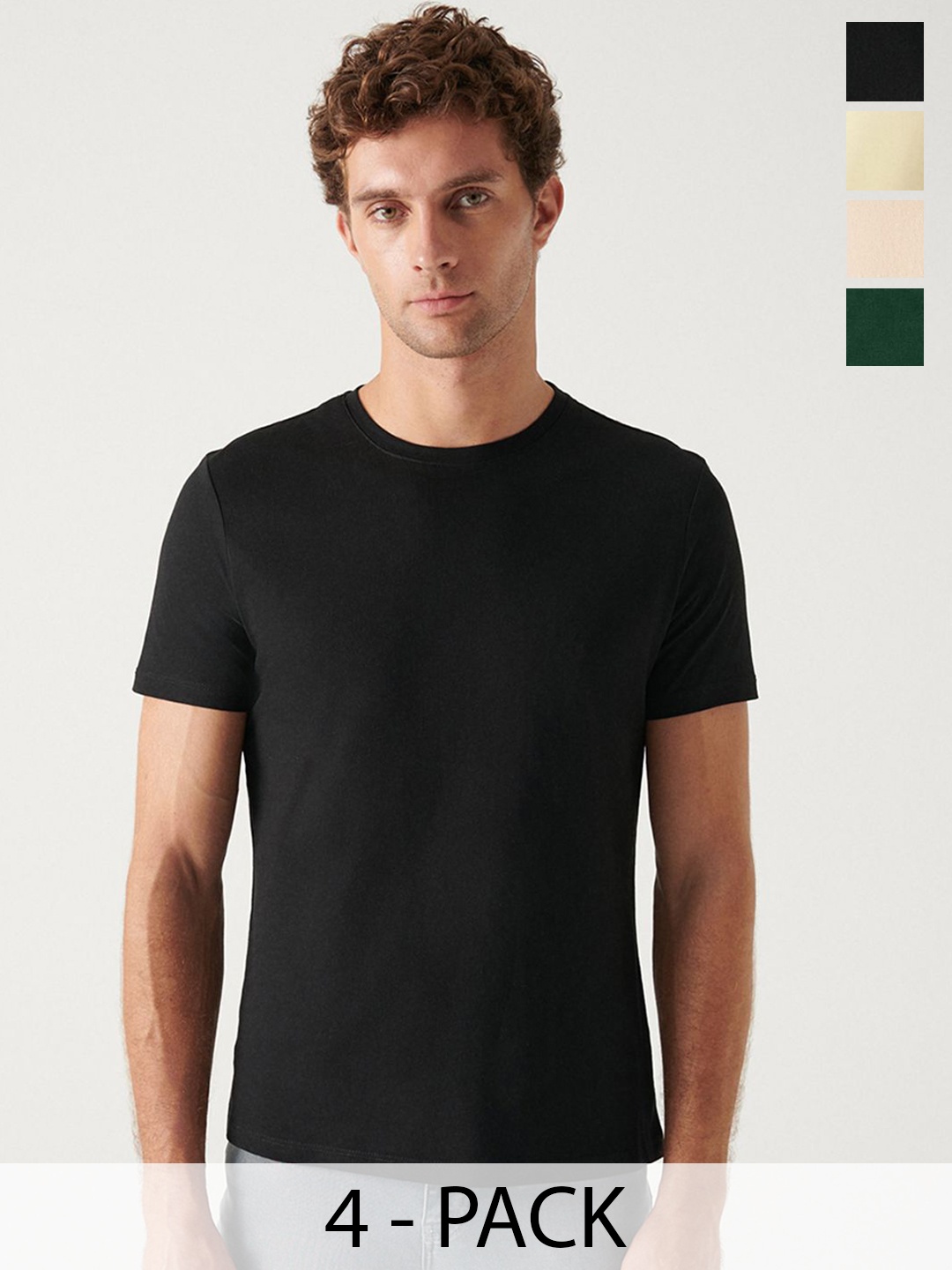 

AVVA Men Men Pack Of 4 T shirt, Black