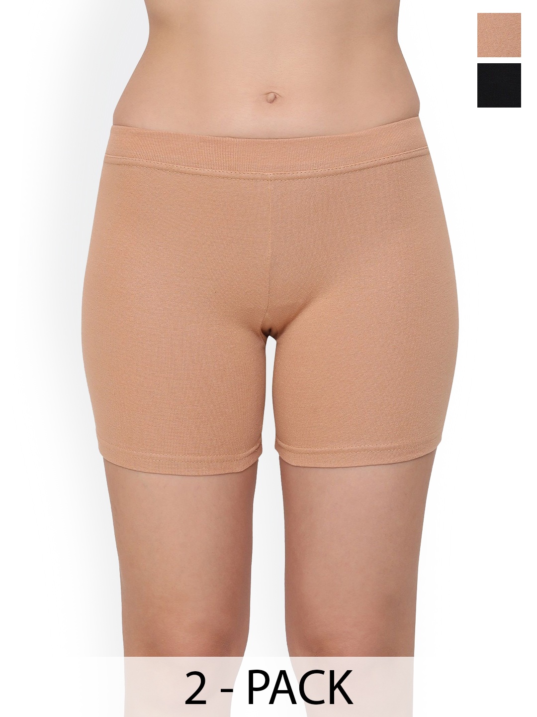 

Glamoras Women Cycling Sports Shorts with Antimicrobial Technology Pack of 2, Beige