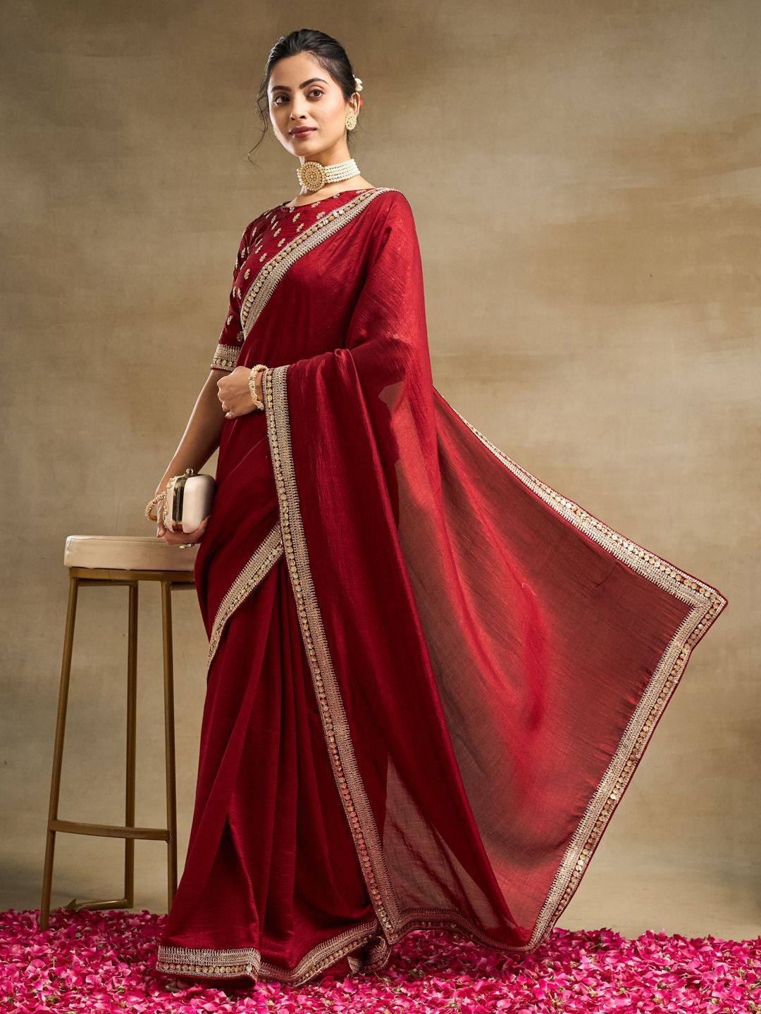 

kasee Embroidered Pure Silk Saree, Maroon