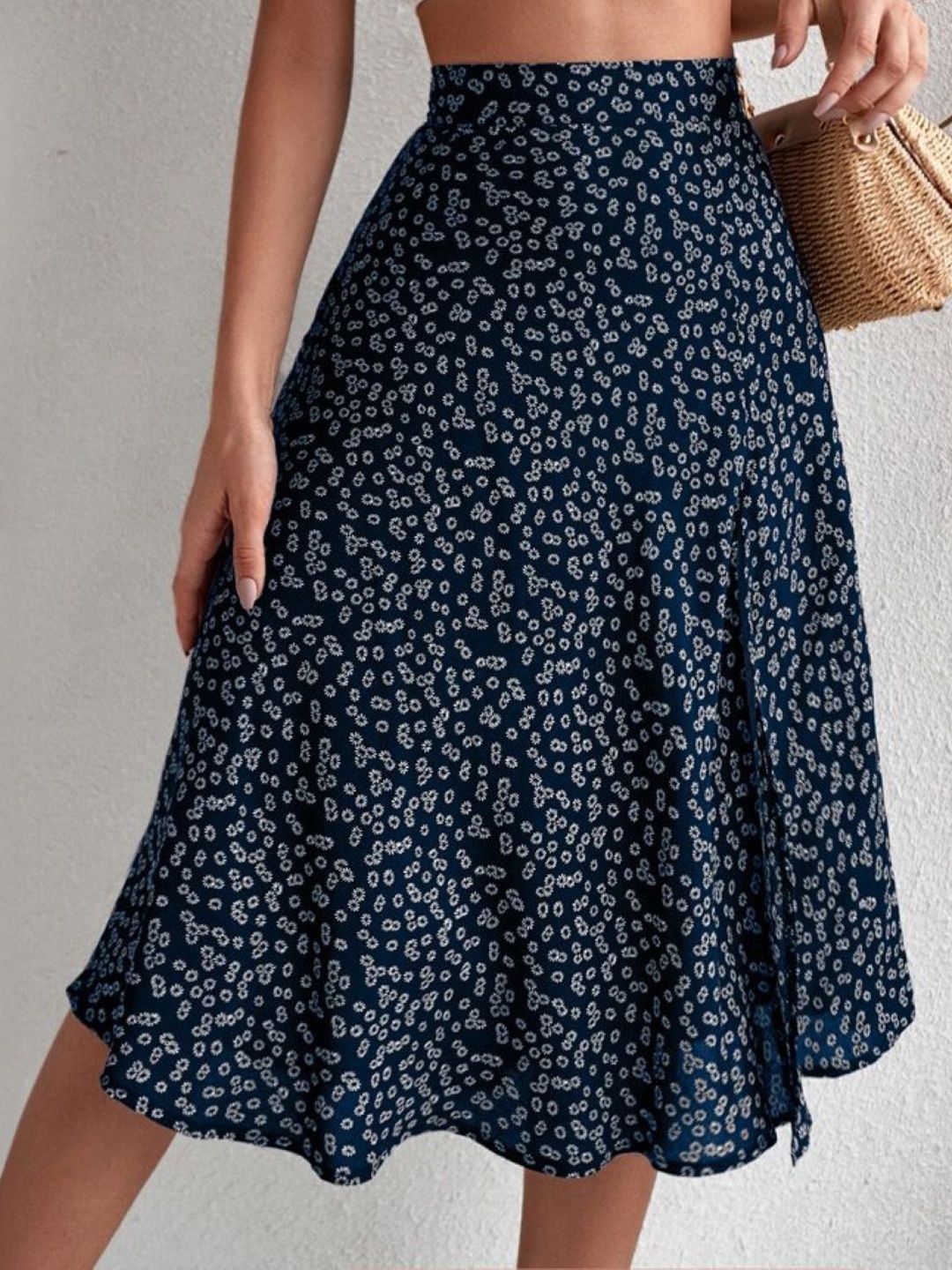 

StyleCast Printed Mini Flared Skirt, Navy blue