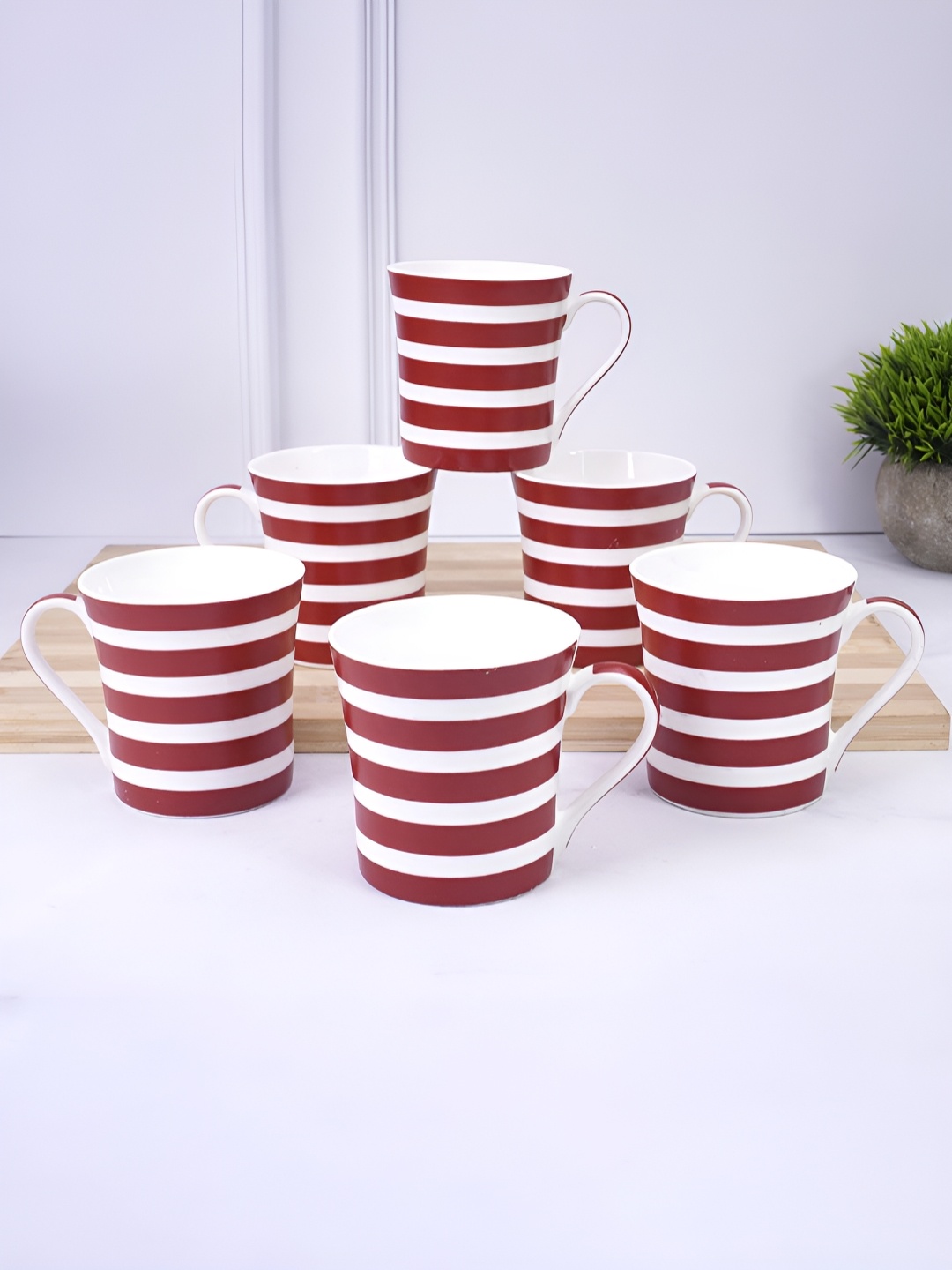 

UPC White & Red 6 Pieces Printed Ceramic Glossy Cups 220 ml