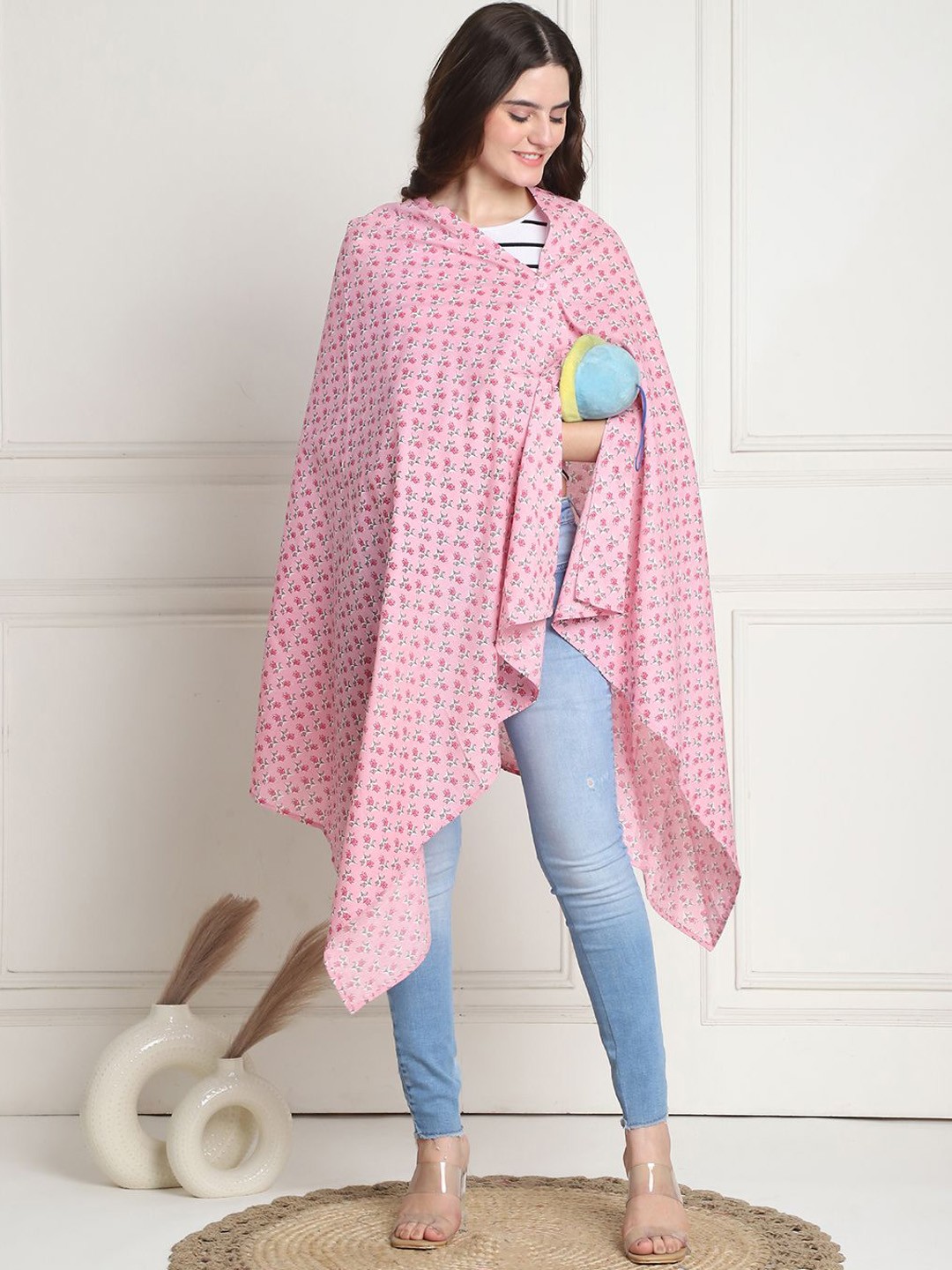 

Secret Wish Printed Cotton Breathable Nursing Cover, Pink