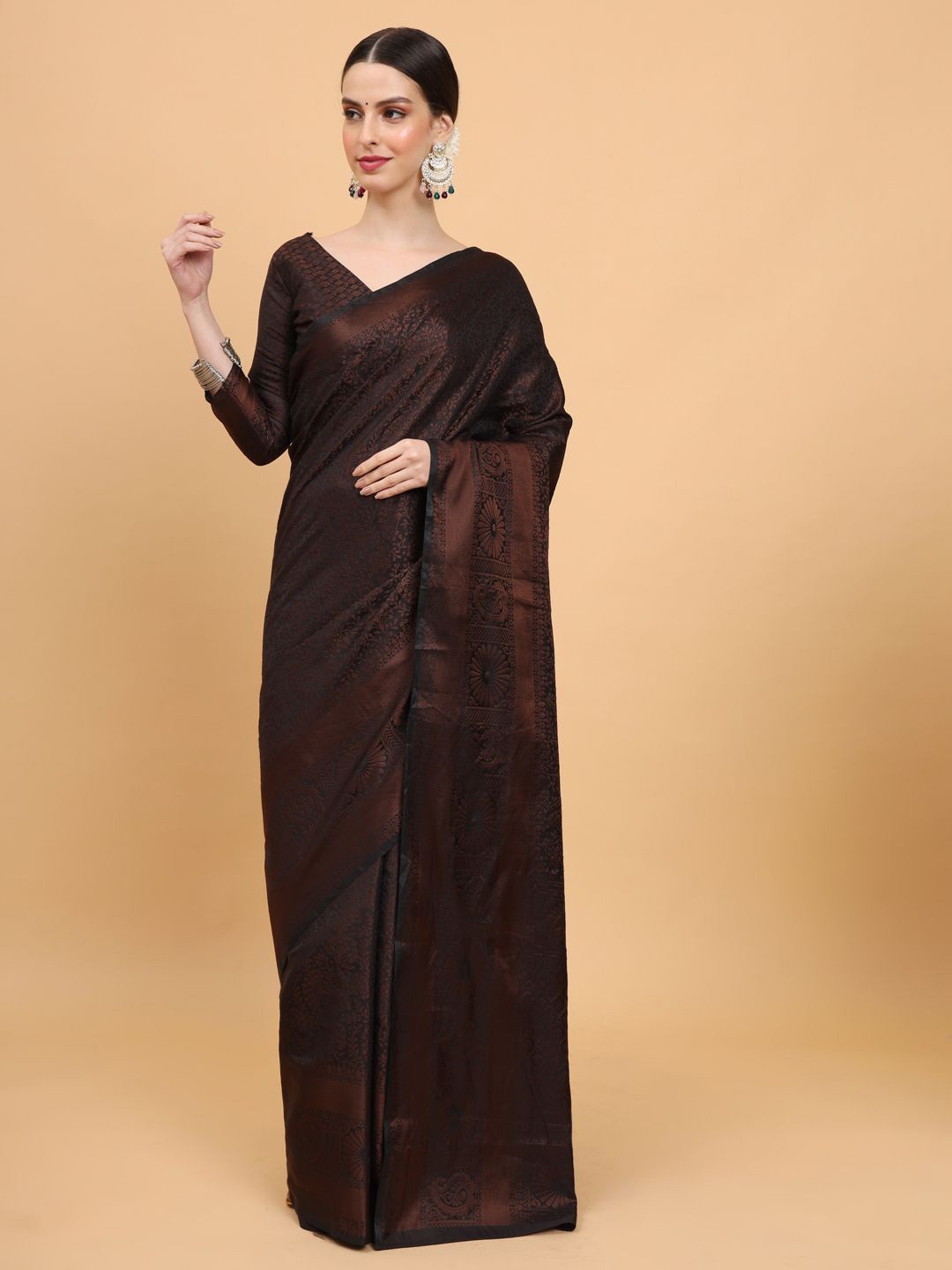 

VRAGI Ethnic Motifs Zari Kanjeevaram Saree, Black