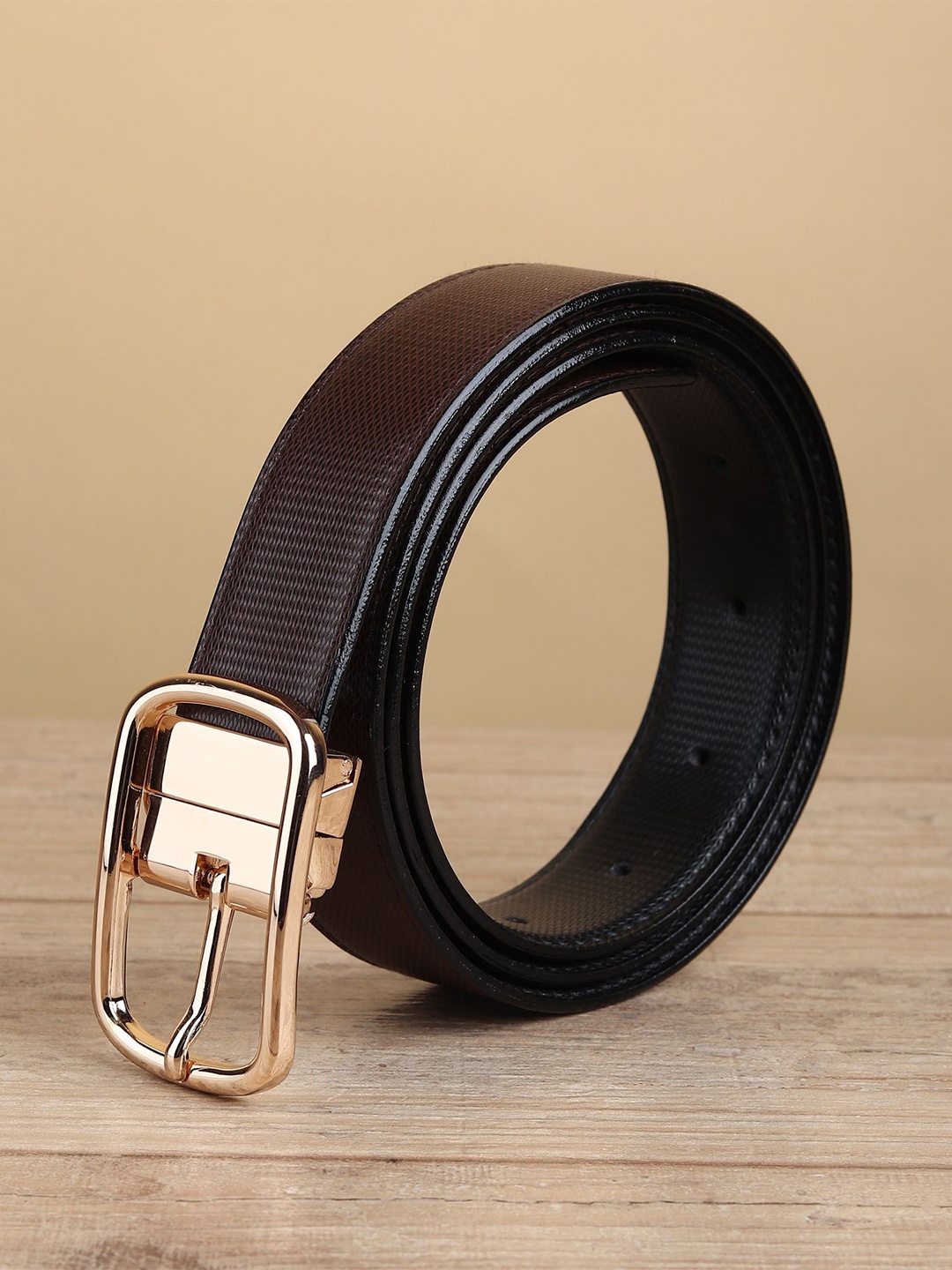 

WINSOME DEAL Men Tang Closure Textured Formal Belt, Brown
