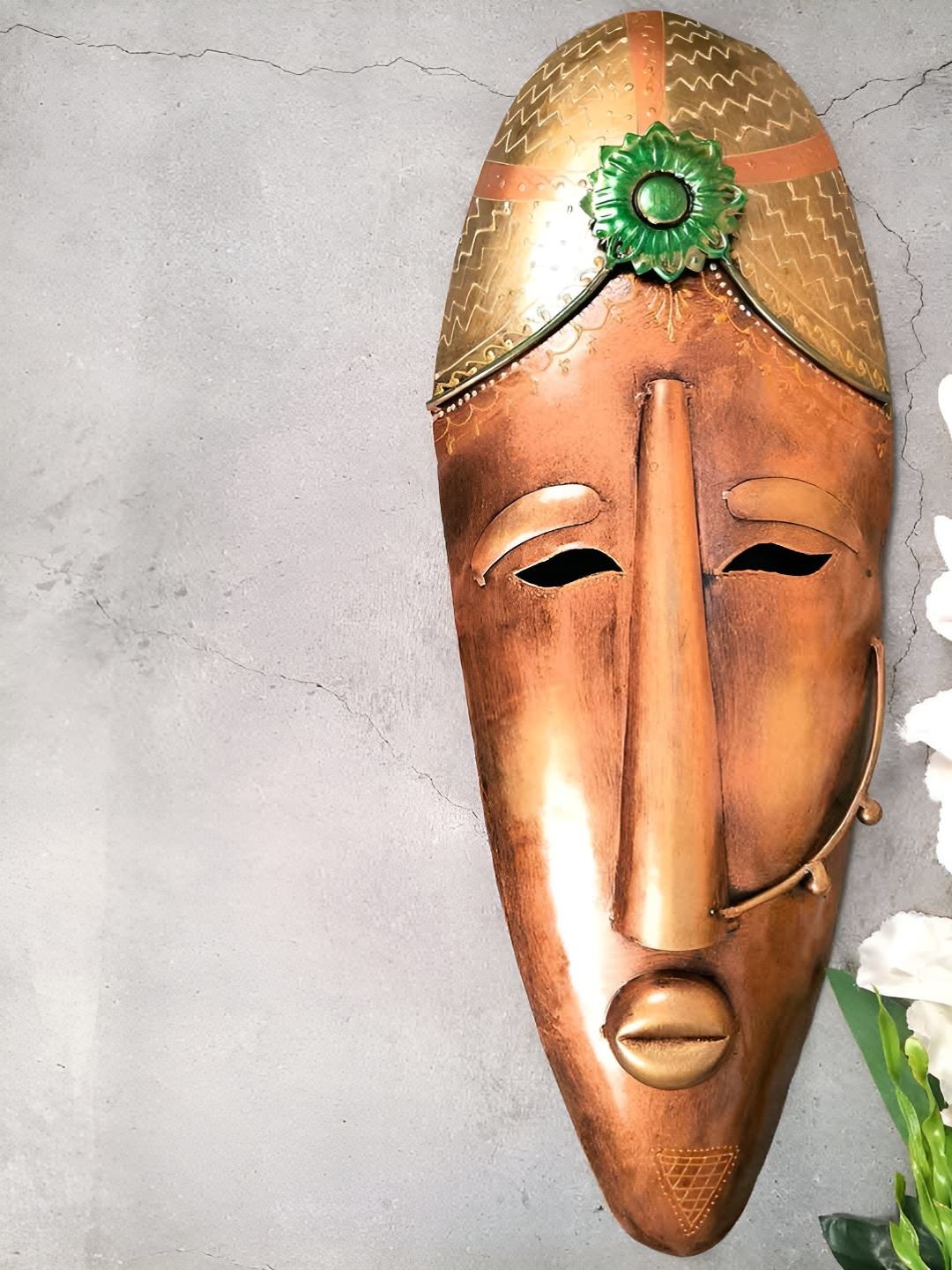 

apka mart Brown & Green Wooden Nazar Battu Tribal Masks Wall Decor