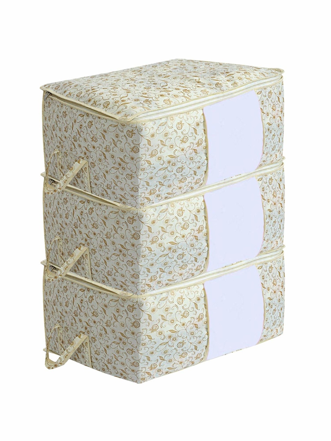 

Kuber Industries Cream & Gold Toned 3 Pieces Underbed Drawer Organisers