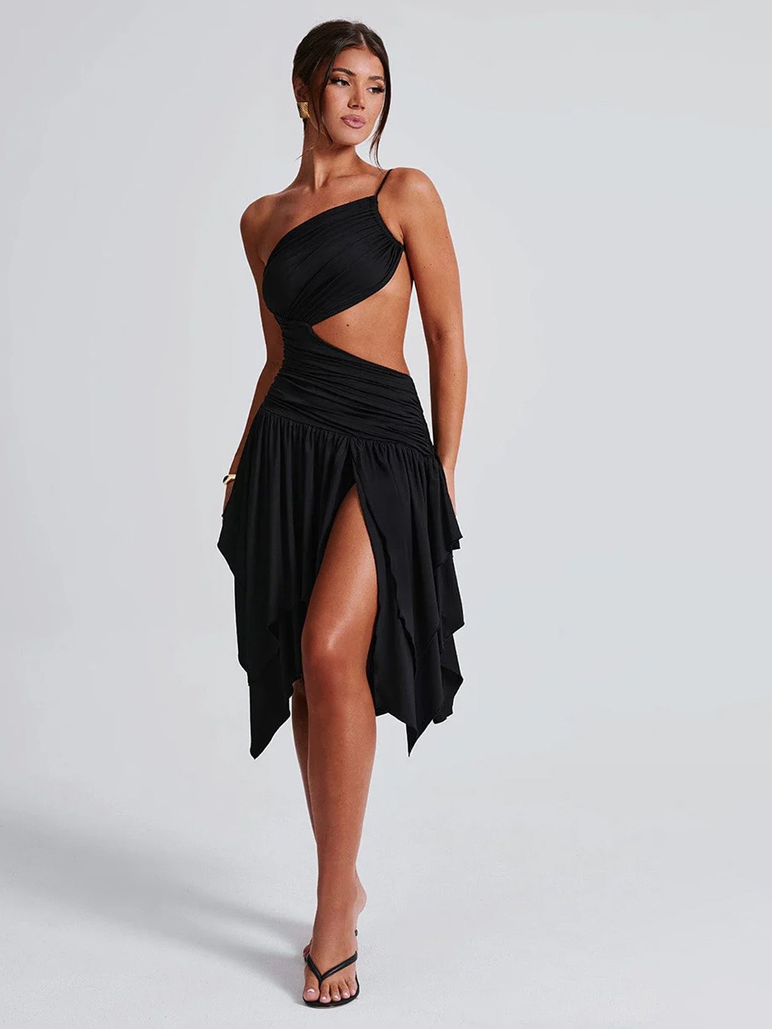 

LULU & SKY One Shoulder Sleeveless Ruched Fit & Flare Dress, Black