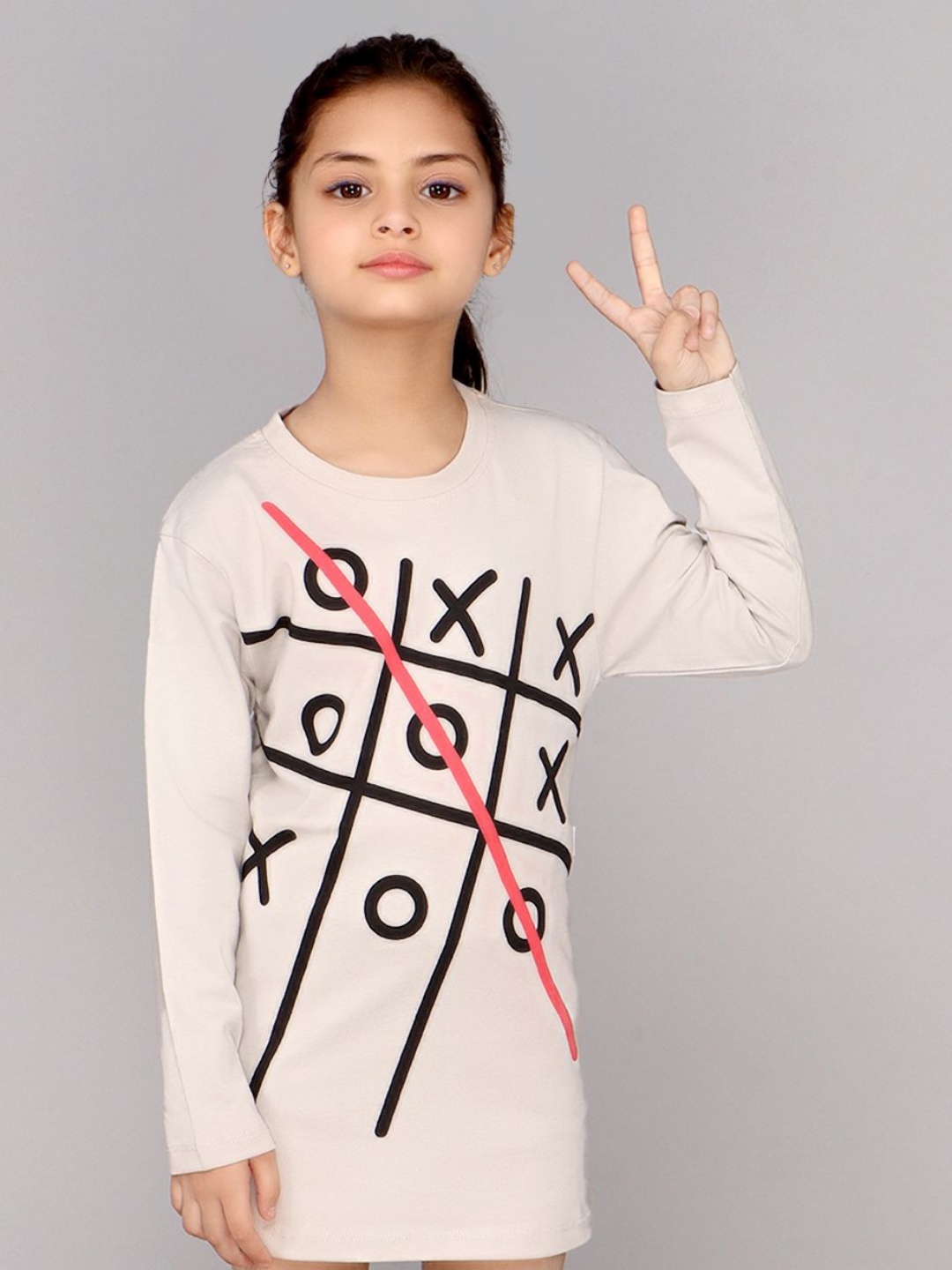 

DDOUDDOU Girls Geometric Printed Round Neck Cotton Relaxed Fit T-Shirt, Grey