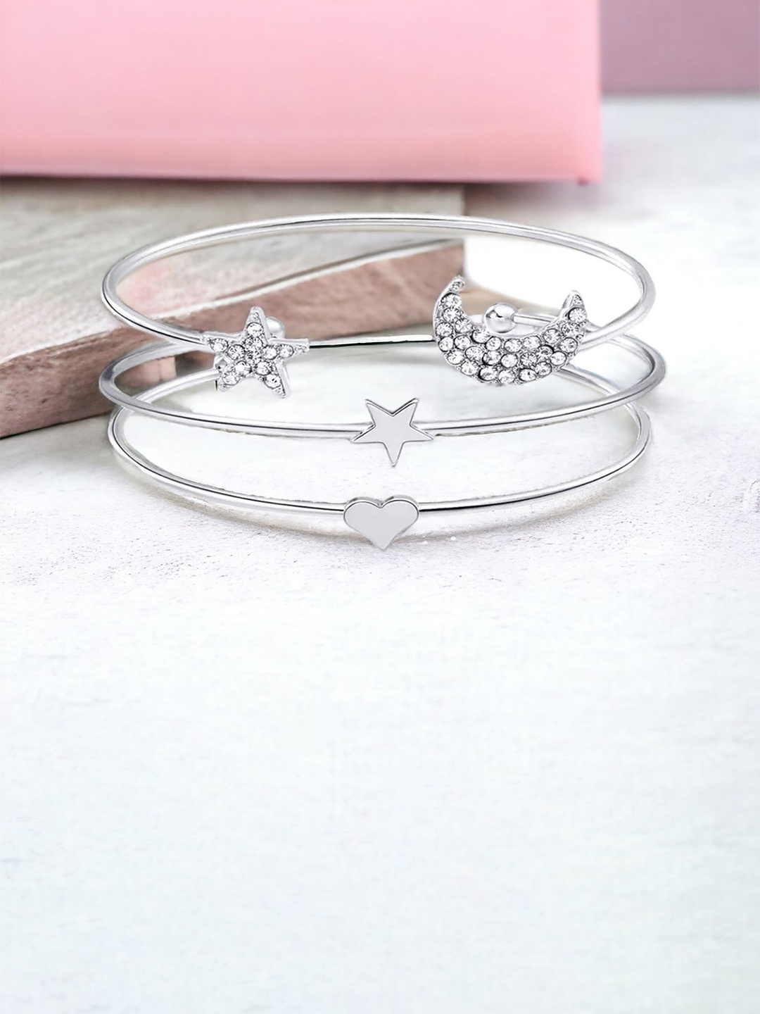 

Okos Crystals Studded Rhodium Plated Multistrand Bracelet, Silver