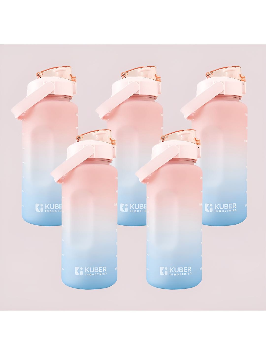 

Kuber Industries Blue & Pink Set of 5 Plastic Printed Water Bottle