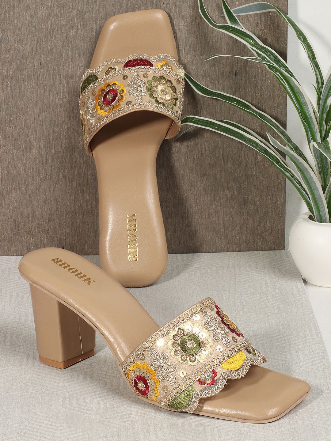 

Anouk Women Embellished Block Sandals, Beige