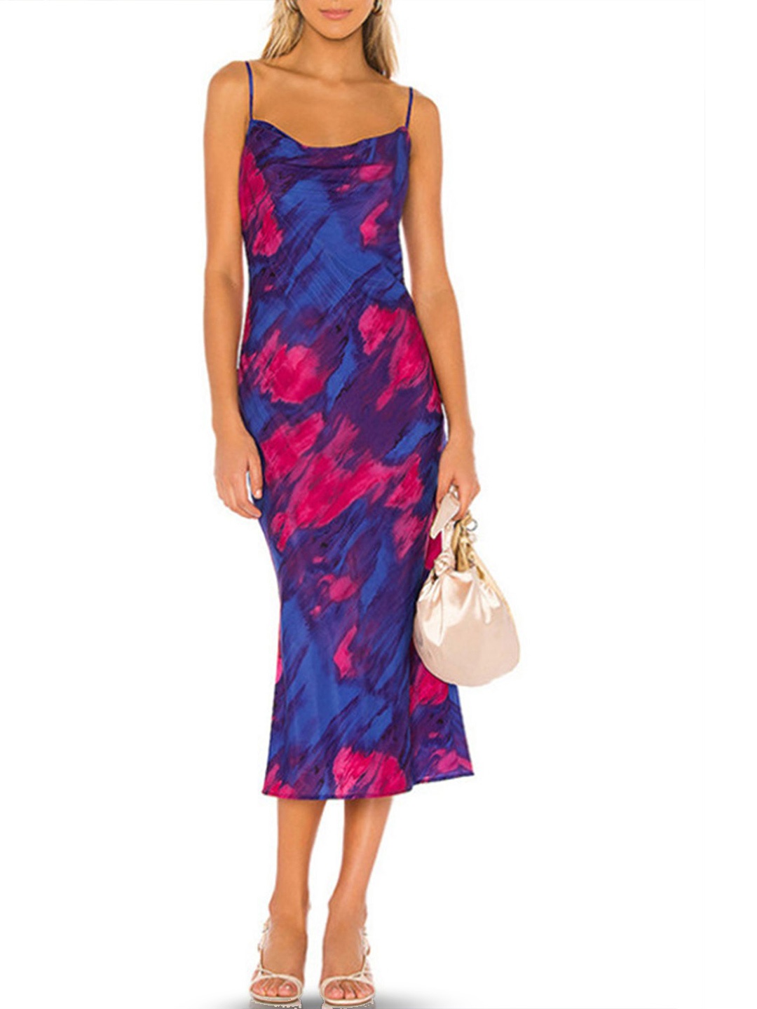 

LULU & SKY Tie and Dye Cowl Neck Sheath Midi Dress, Purple