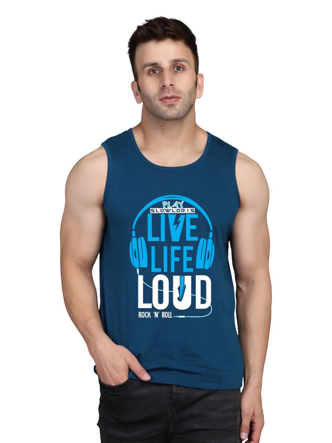 

SLOWLORIS Men Pack Of 2 Typography Printed Round Neck Cotton Slim Fit T-Shirts, Teal