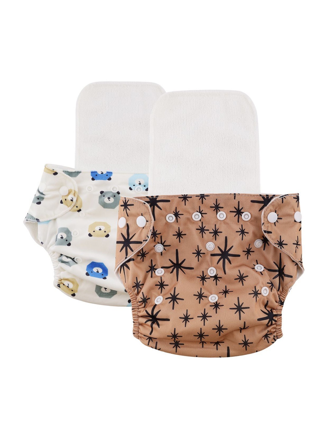 

PASSION PETALS Set Of 2 Double Leak Guards Reusable Printed Cloth Diapers, Multi