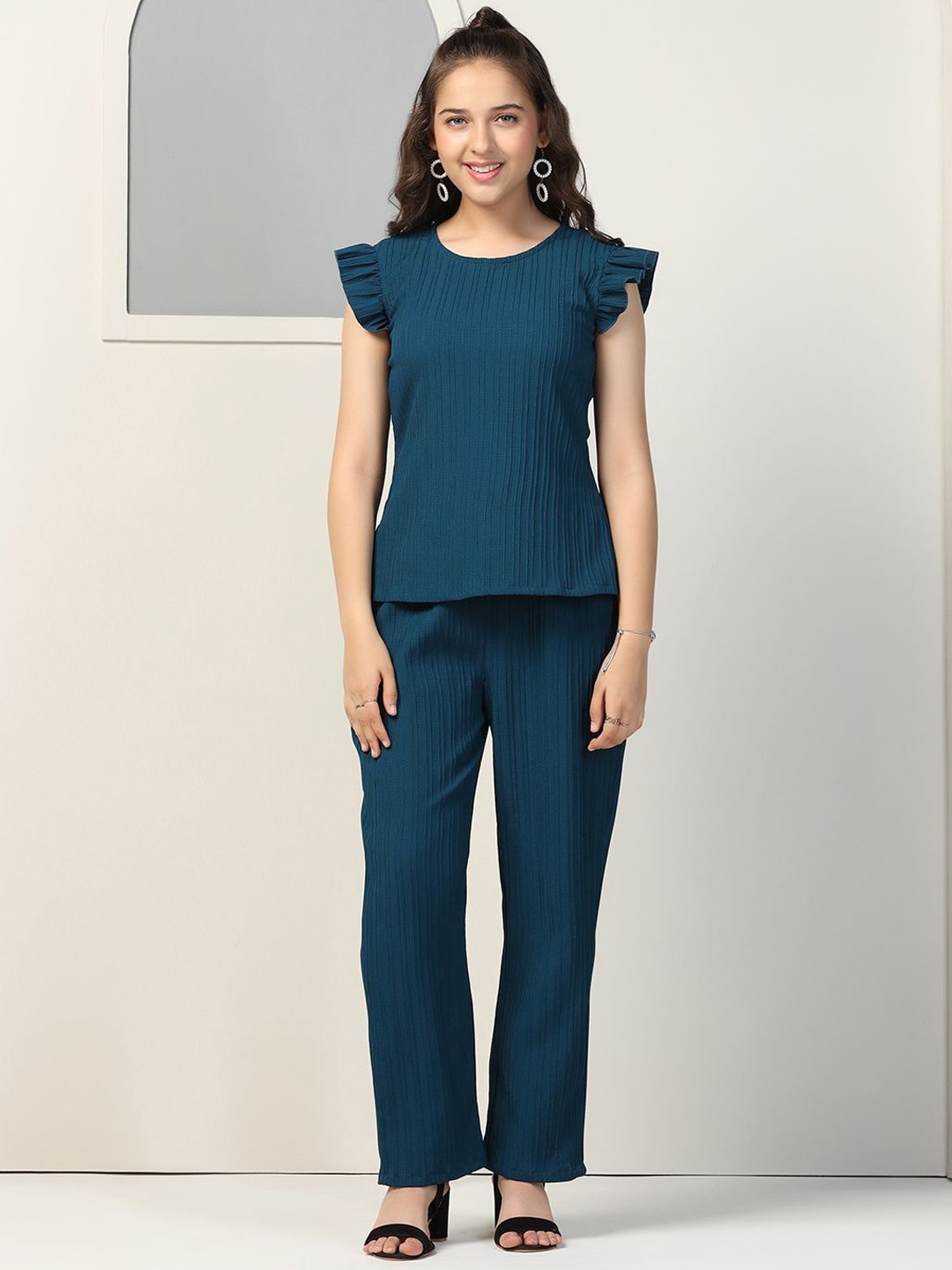 

OMPAX Round Neck Top with Trousers, Blue