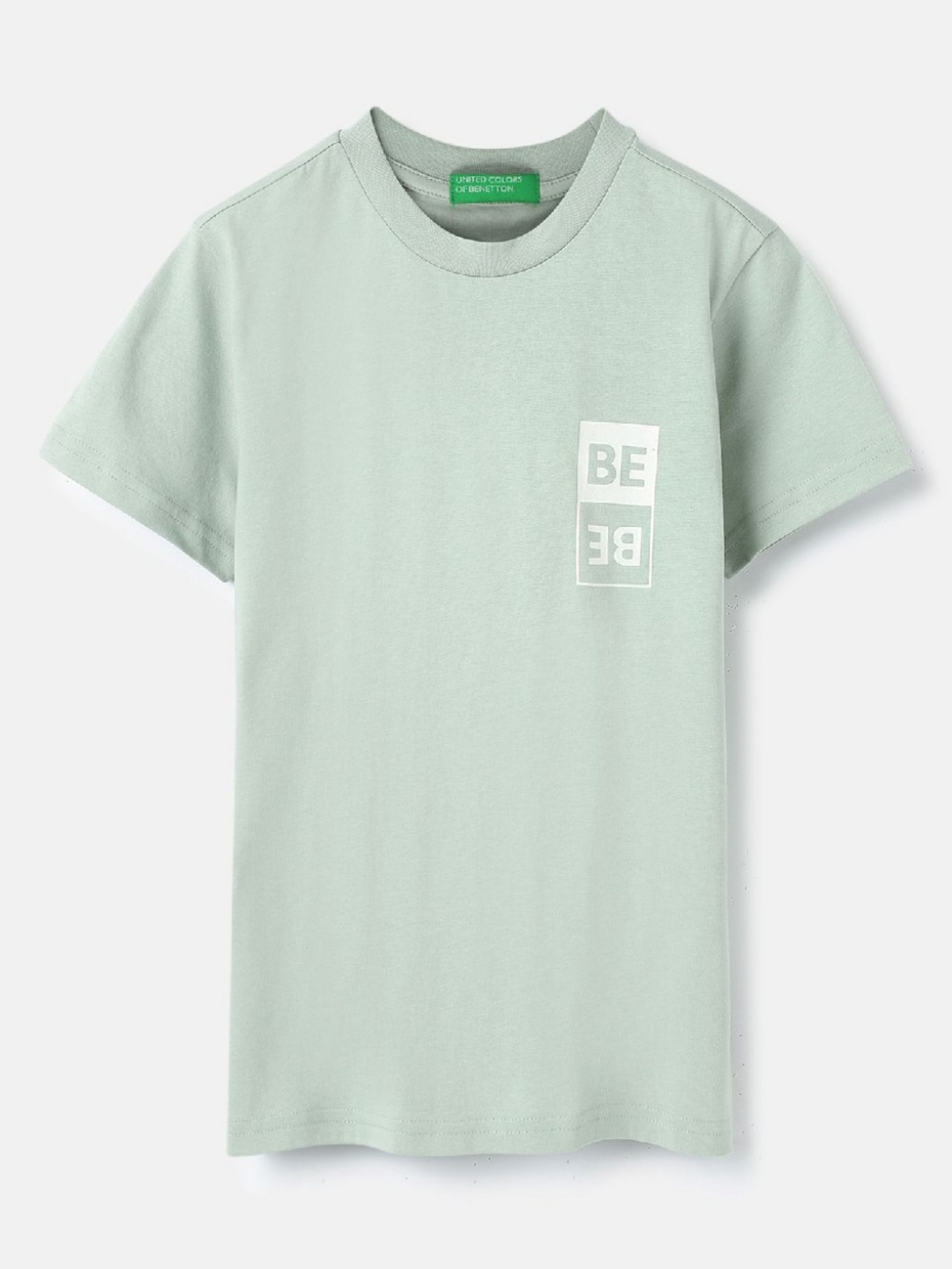 

United Colors of Benetton Boys Solid Round Neck Pure Cotton T-Shirt, Green