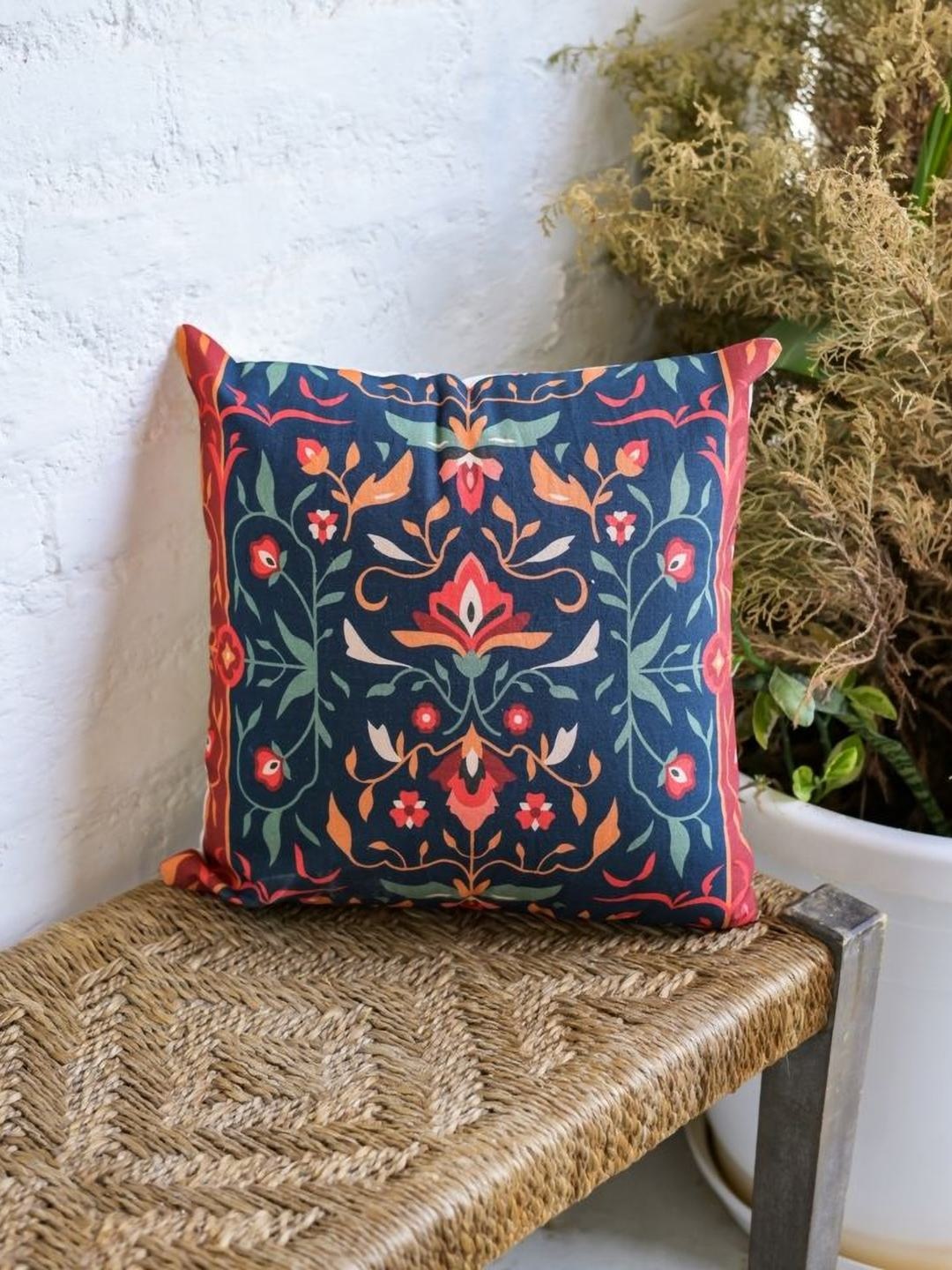 

ABSTRACT INDIA Red & Blue Floral Cotton Square Cushion Cover