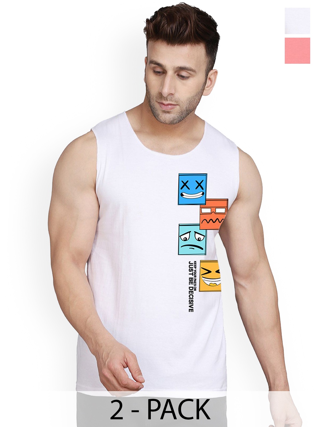 

SLOWLORIS Pack Of 2 Printed Gym Vests, Peach