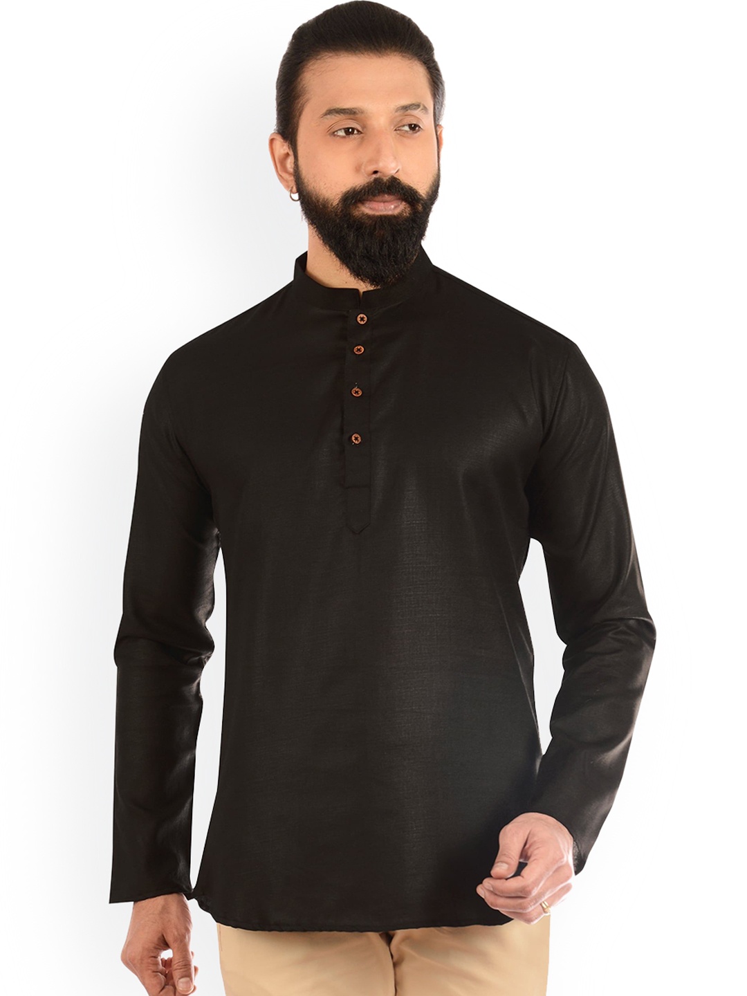 

Anouk Black Mandarin Collar Cotton Straight Short Kurta