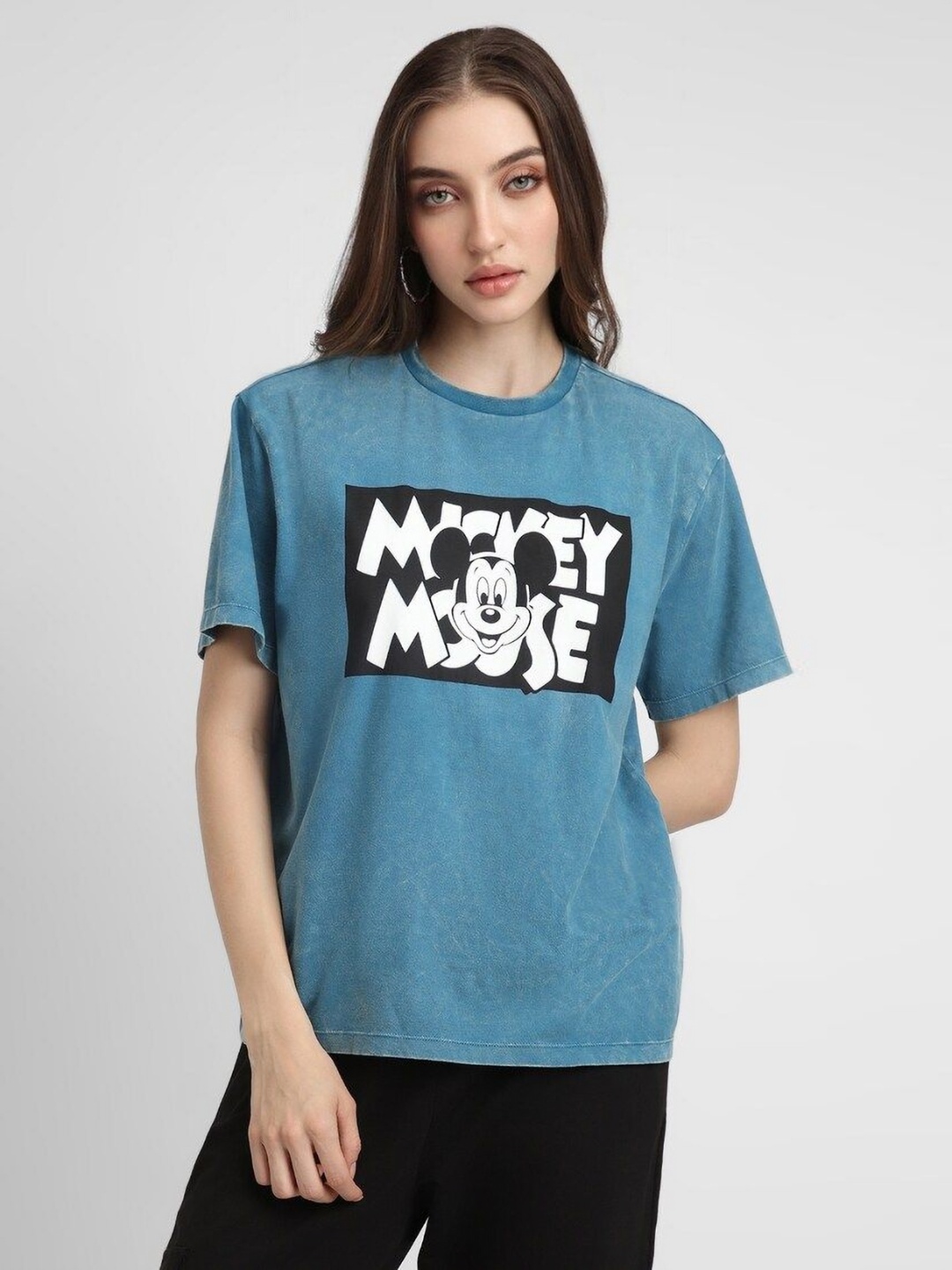 

FOREVER 21 Women Graphic Printed Round Neck Cotton T-Shirt, Blue