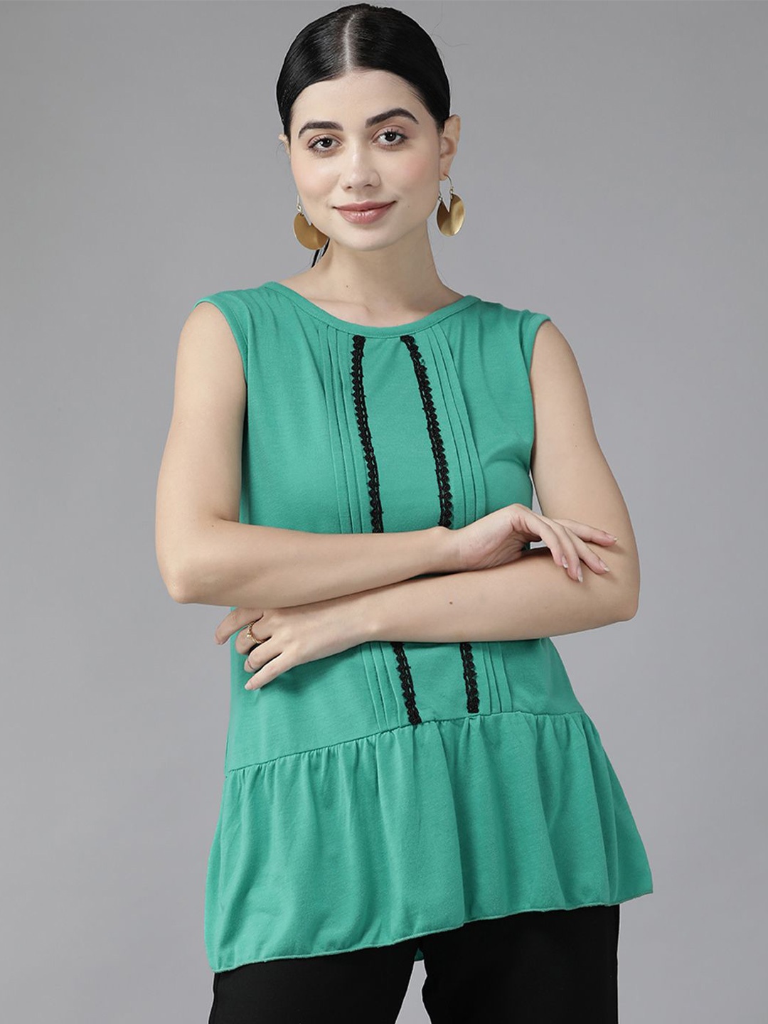

BAESD Women Solid Round Neck Top, Green