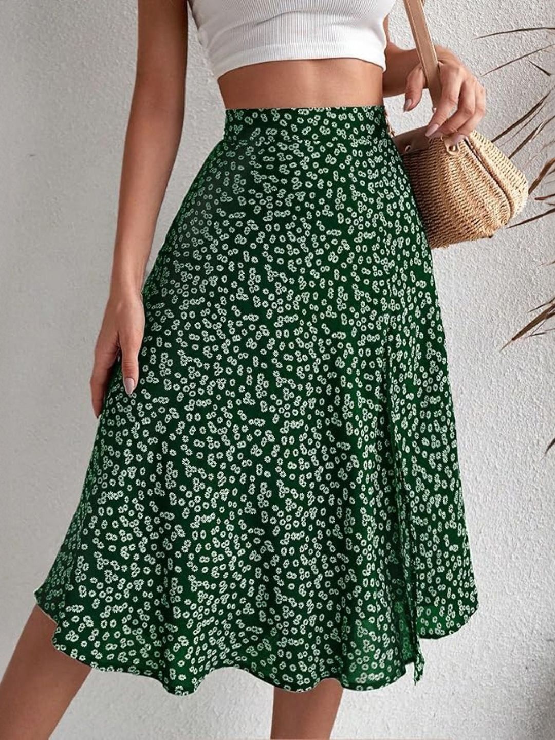 

StyleCast Floral Printed Flared Midi Skirts, Green