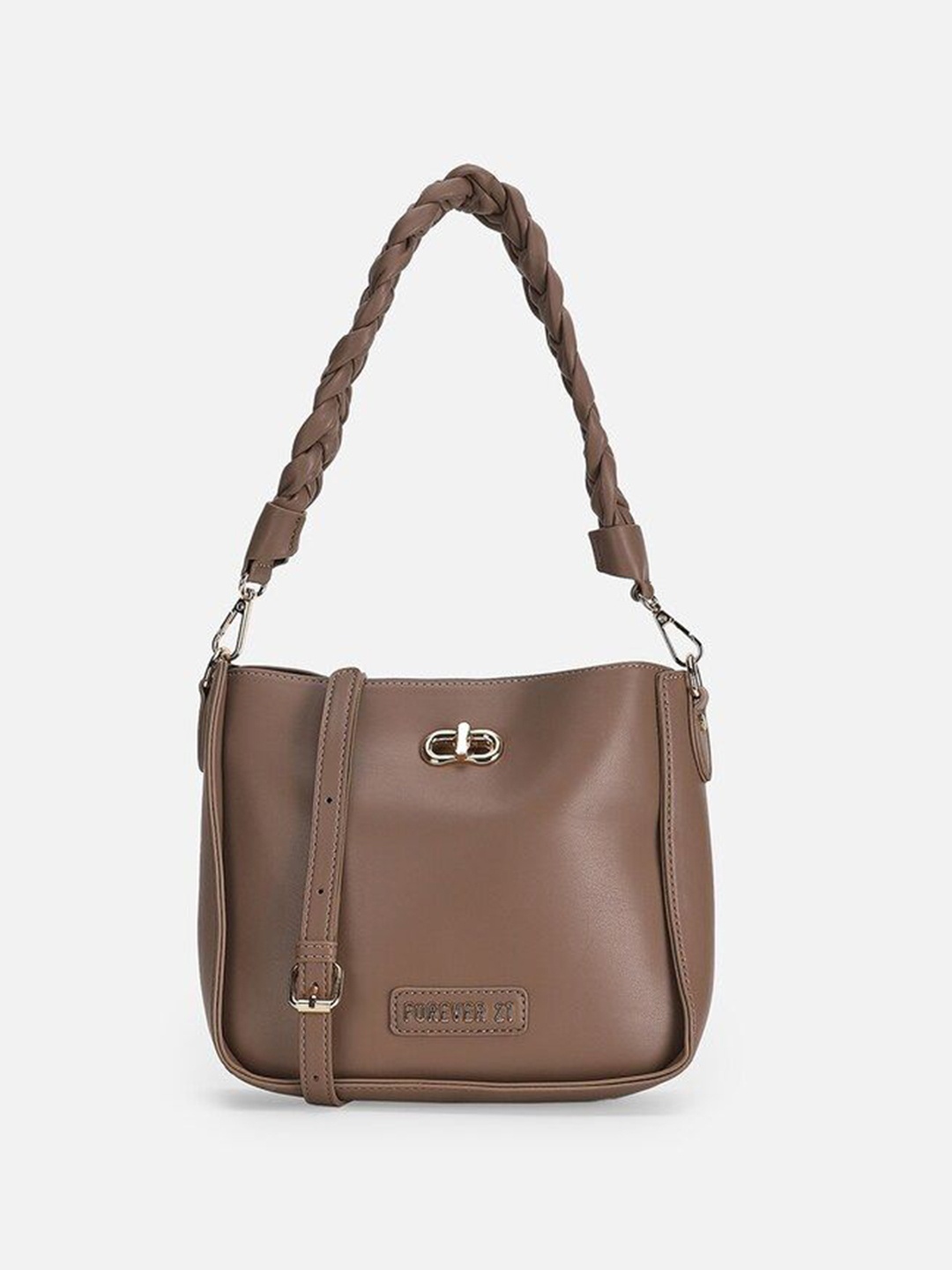 

FOREVER 21 Textured PU Oversized Structured Hobo Bag with Quilted, Brown
