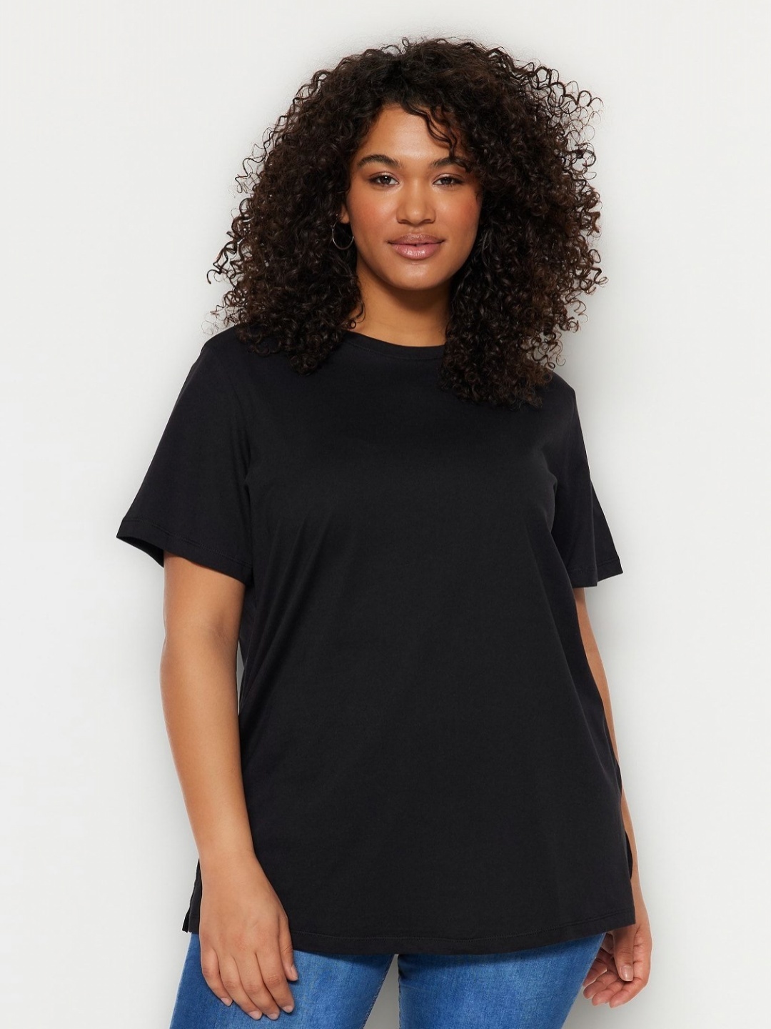 

Trendyol Women Solid Round Neck Cotton T-Shirt, Na