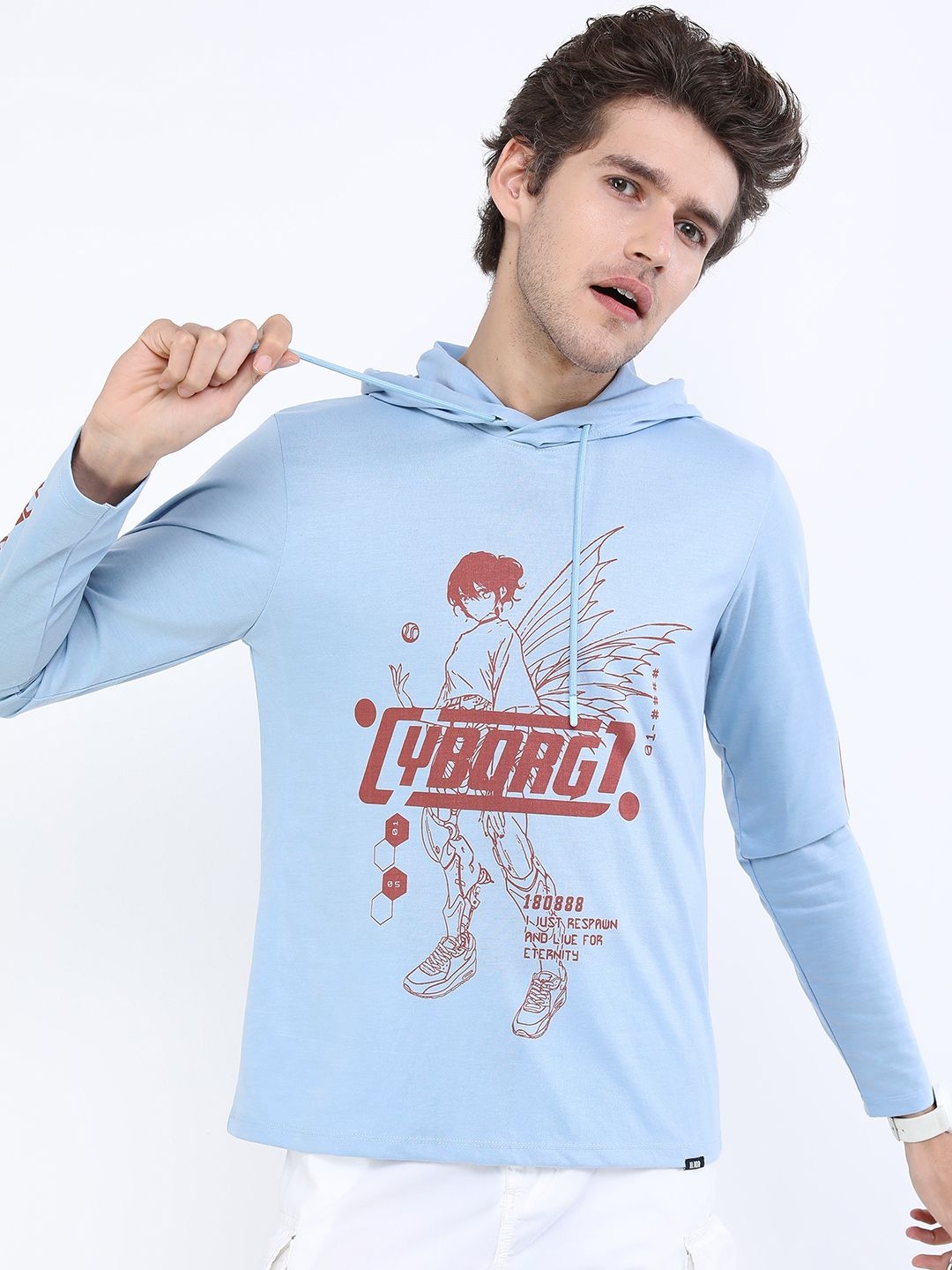 

HIGHLANDER Men Typography Printed Hooded Slim Fit T-shirt, Blue