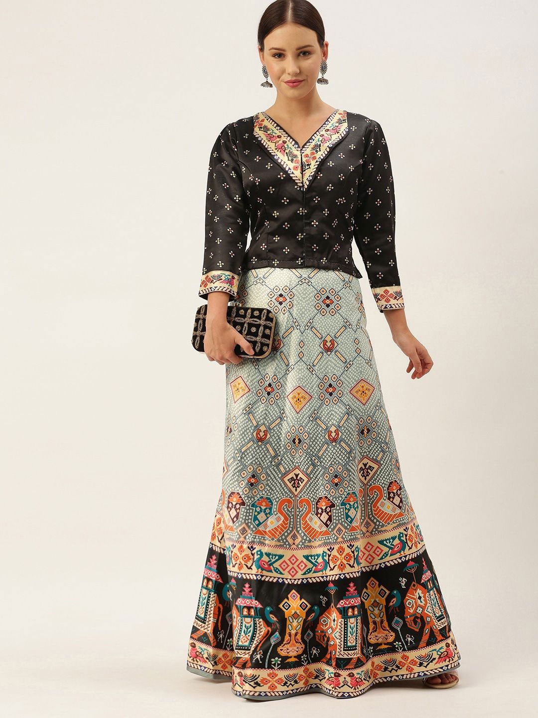 

Kaizen TEXO FAB Printed Semi-Stitched Lehenga Choli, Black