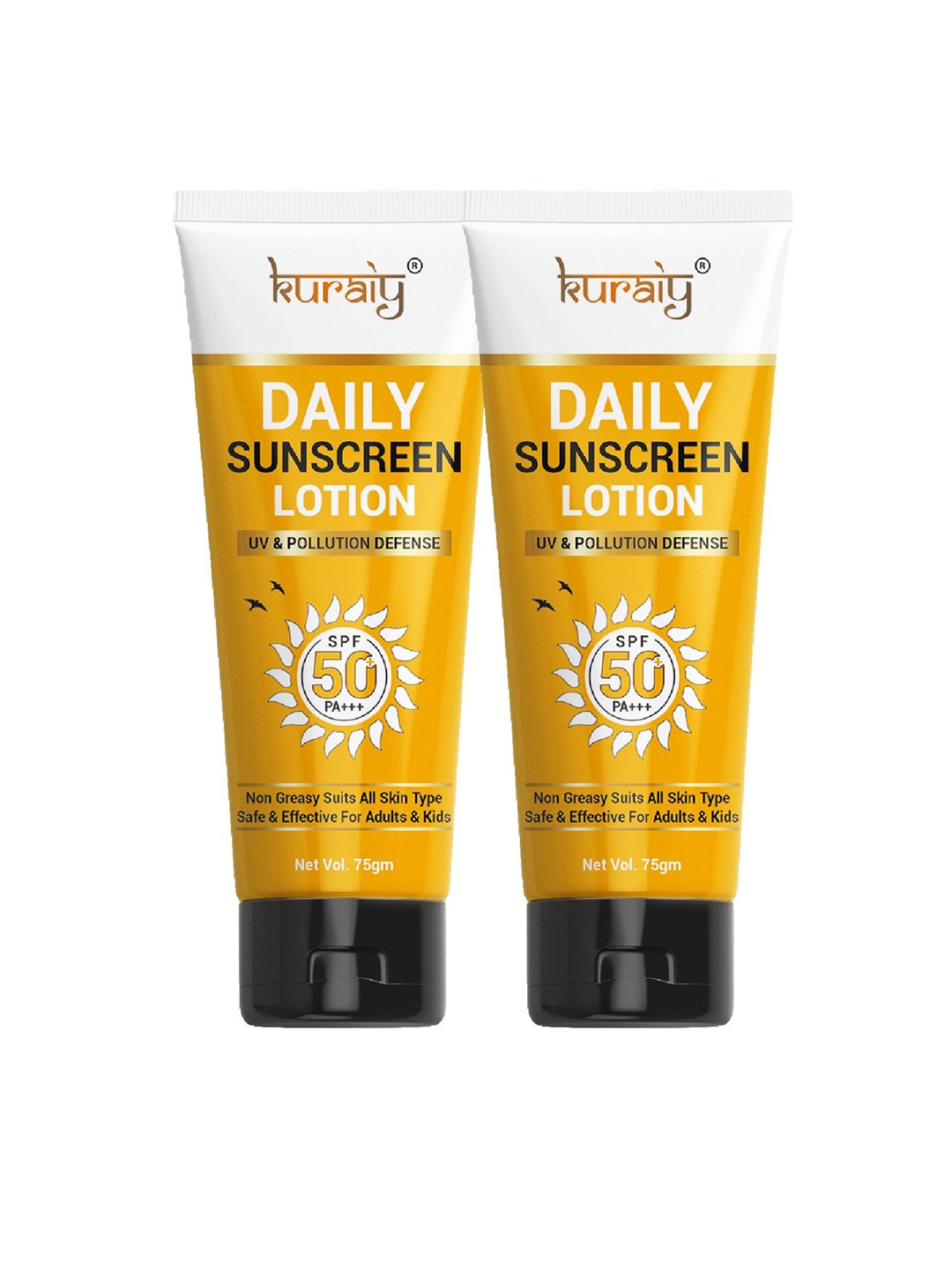 

KURAIY Set Of 2 SPF 50 PA+++ Sunscreen UV Lotion With Cucumber-75ml Each, Yellow