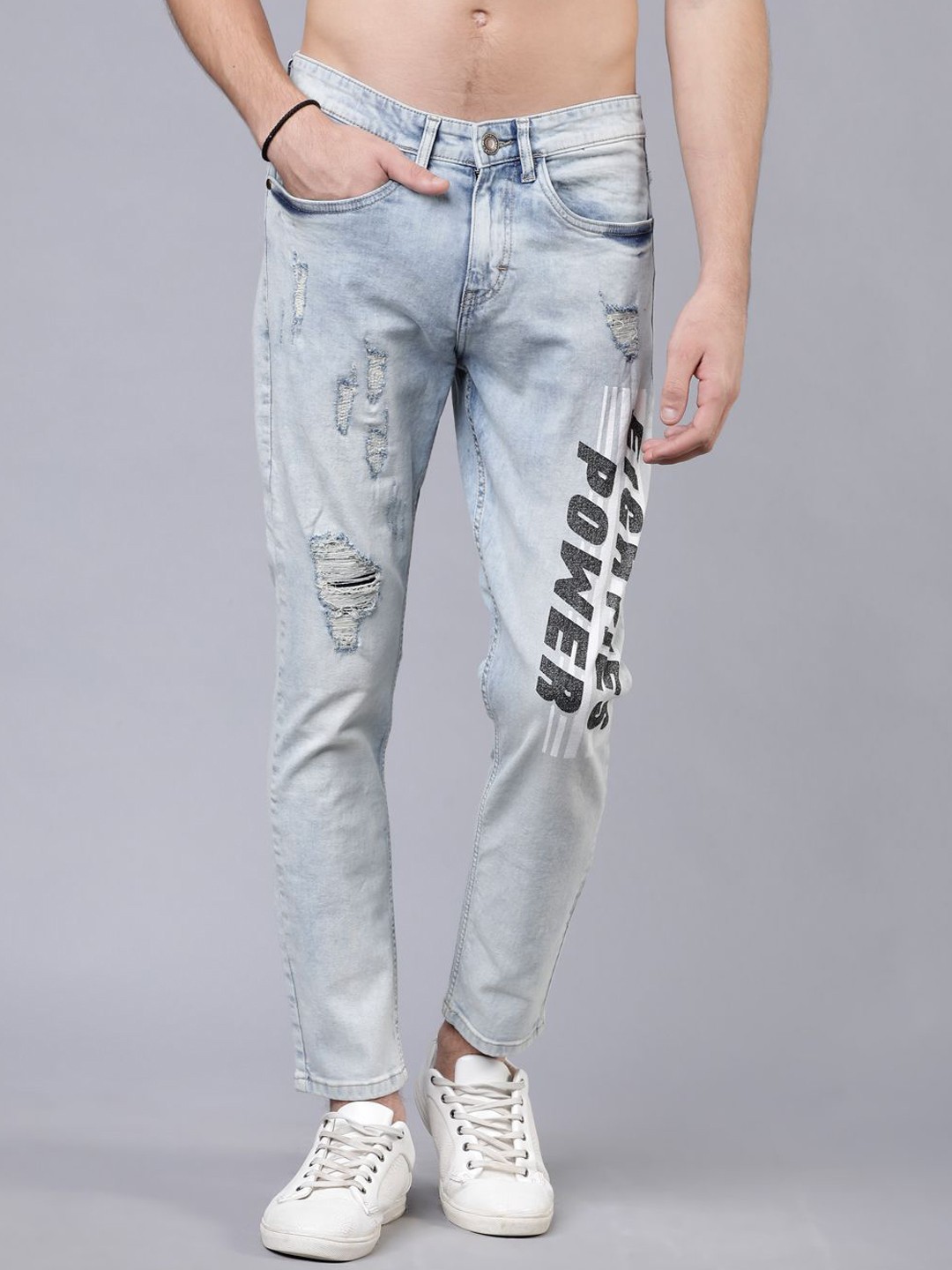 

HIGHLANDER Men Slim Fit Mid-Rise Mildly Distressed Stretchable Jeans, Blue