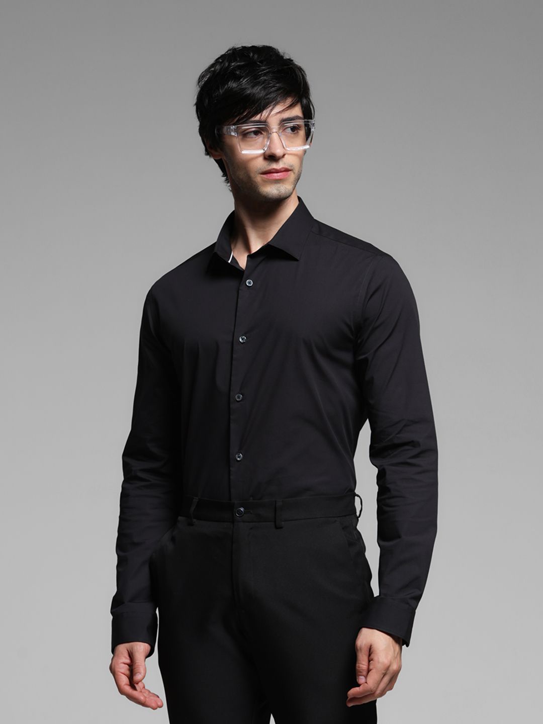 

Jack & Jones Men Spread Collar Solid Cotton Slim Fit Casual Shirt, Black